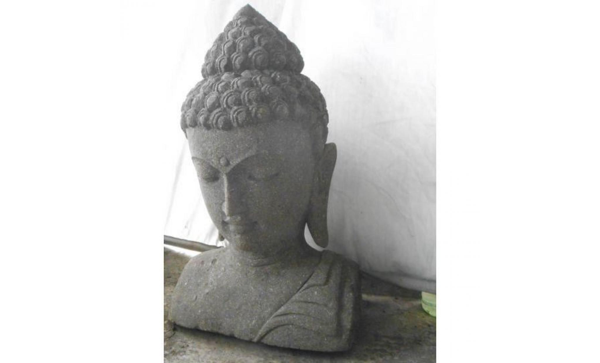 statue de bouddha buste en pierre volcanique extérieur zen 70 cm