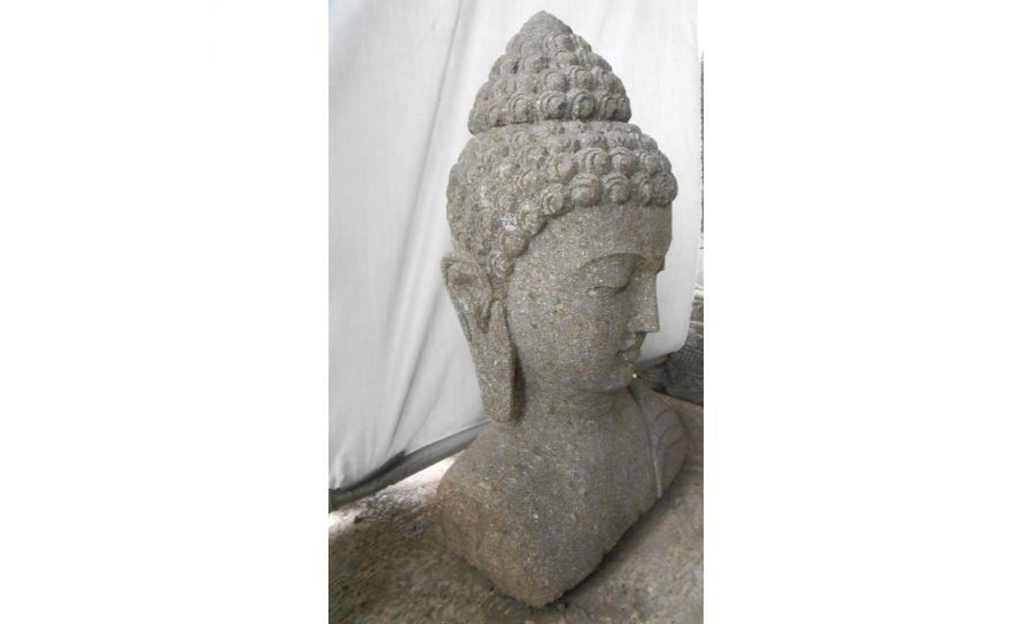 statue de bouddha buste en pierre volcanique extérieur zen 70 cm pas cher