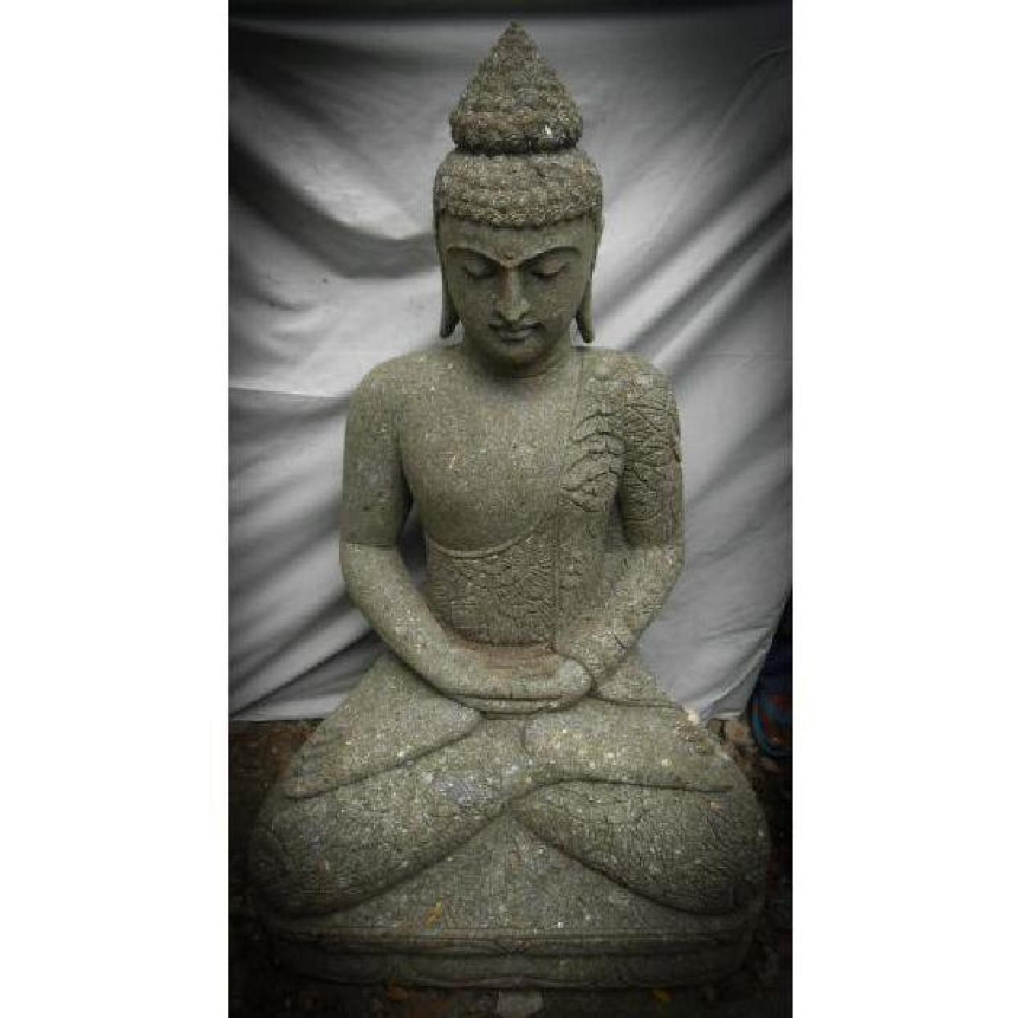 Statue de Bouddha en pierre jardin zen position offrande 1,20 m