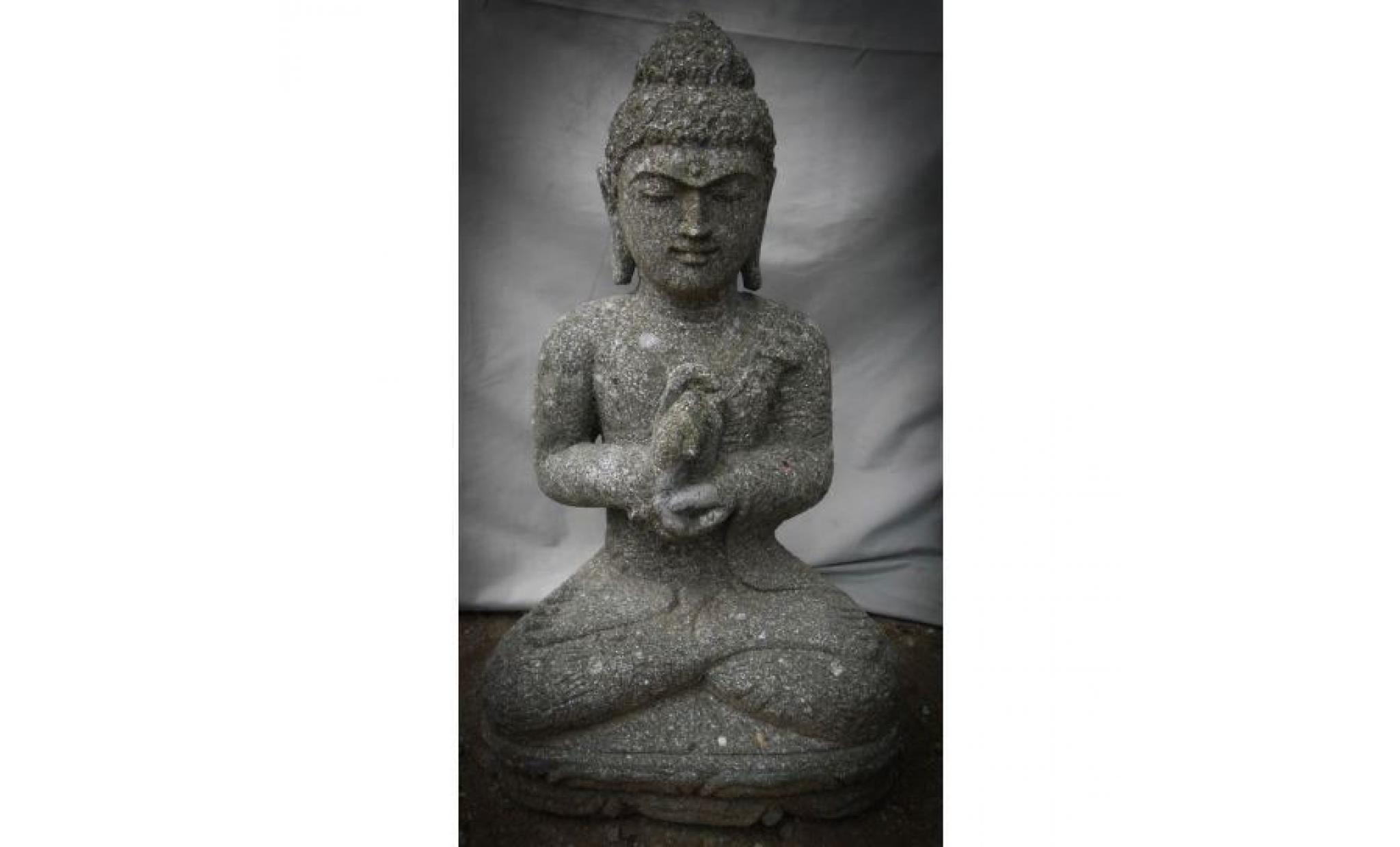 statue de bouddha en pierre volcanique de jardin zen position chakra 50 cm