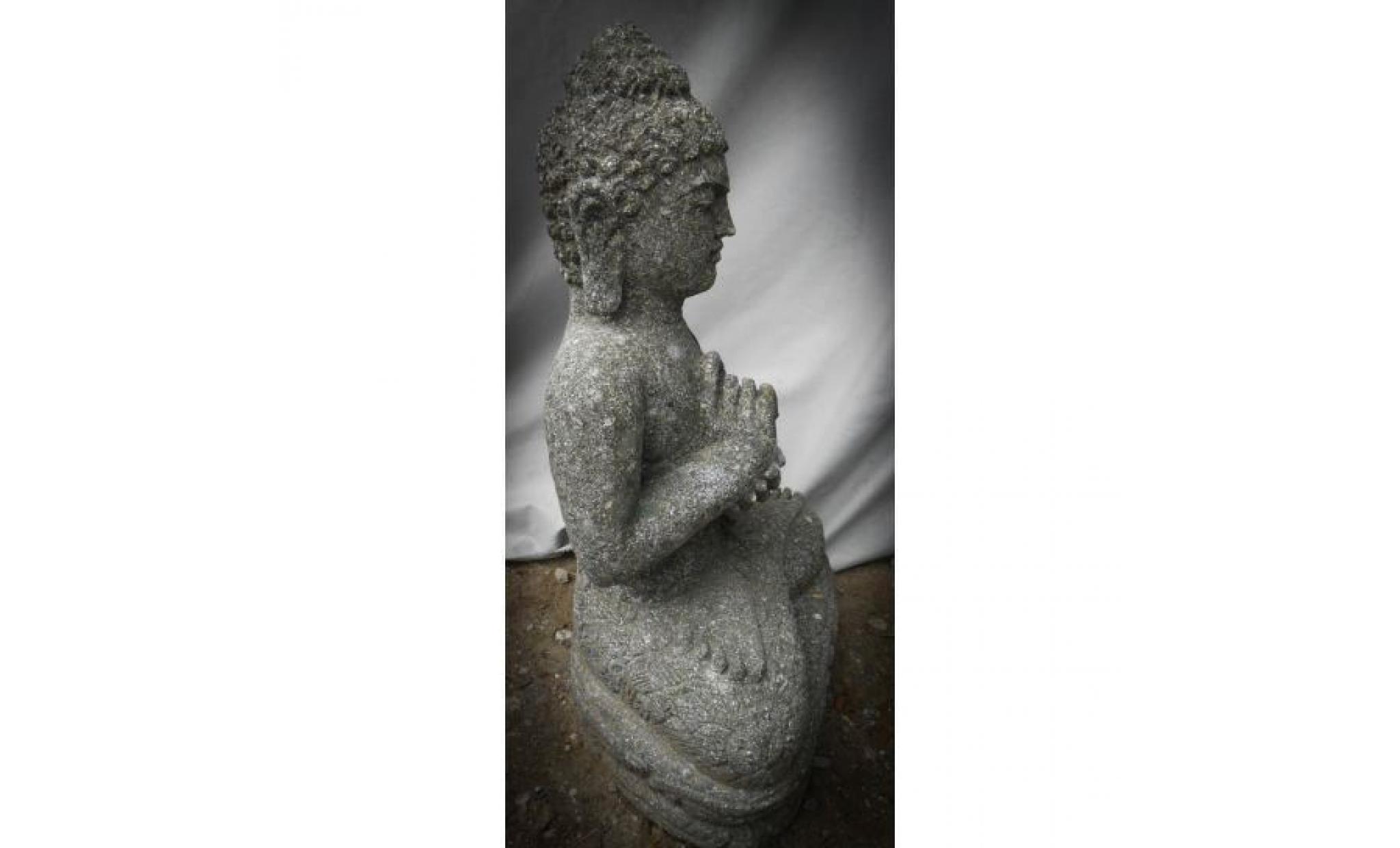 statue de bouddha en pierre volcanique de jardin zen position chakra 50 cm pas cher