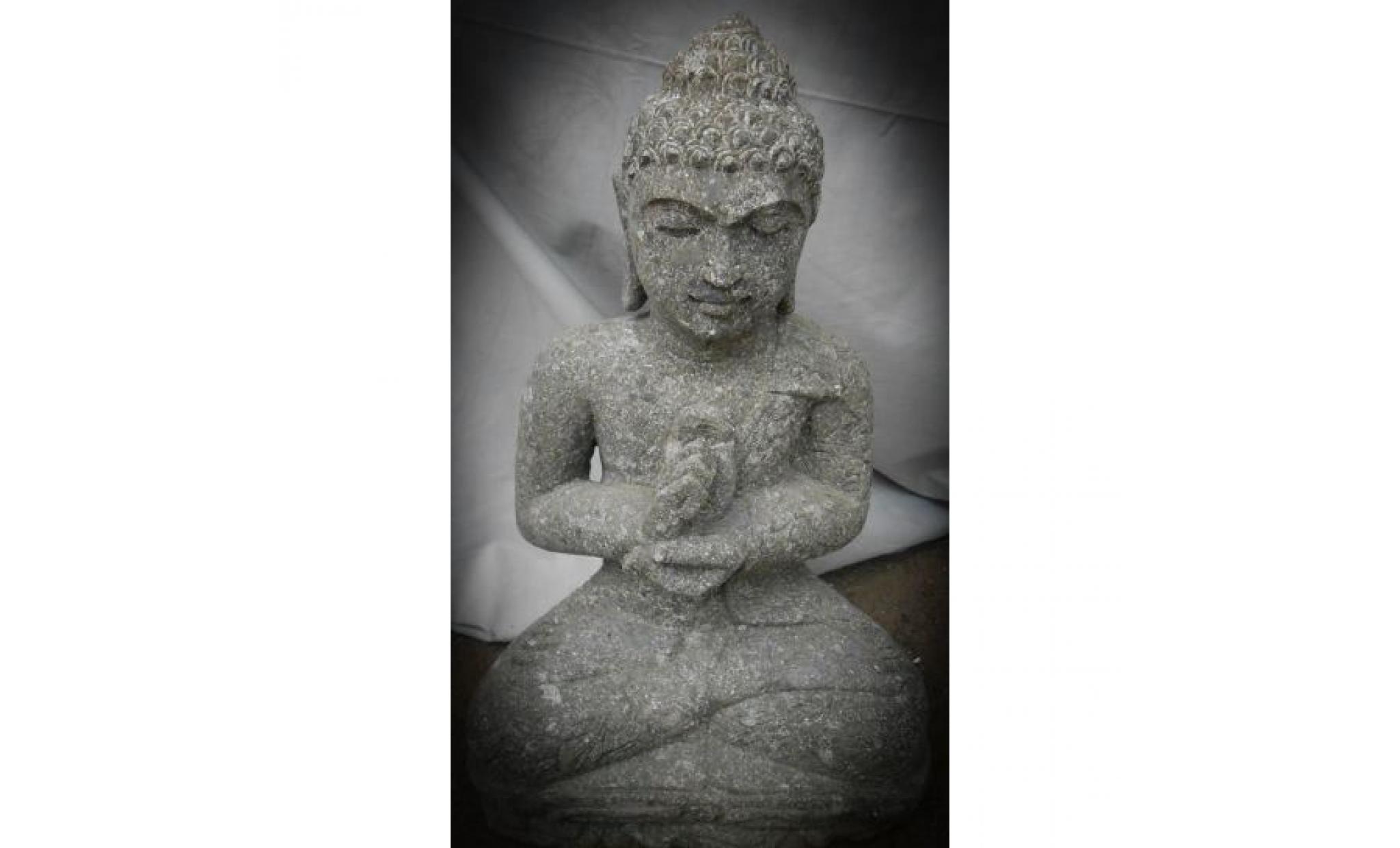 statue de bouddha en pierre volcanique position chakra zen 50 cm