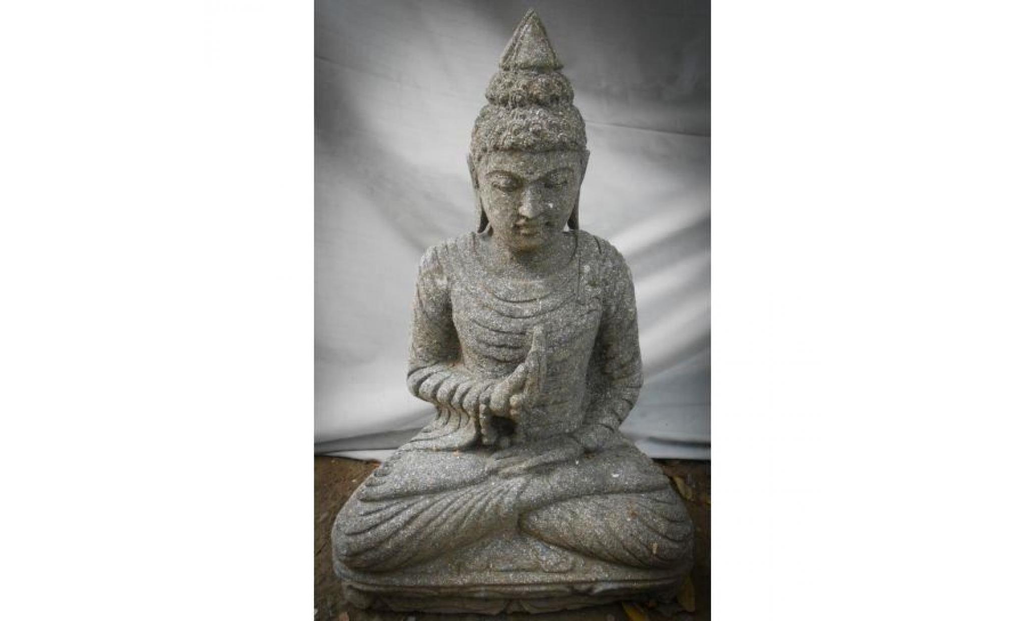 statue de jardin bouddha assis en pierre chapelet et sérénité 50 cm