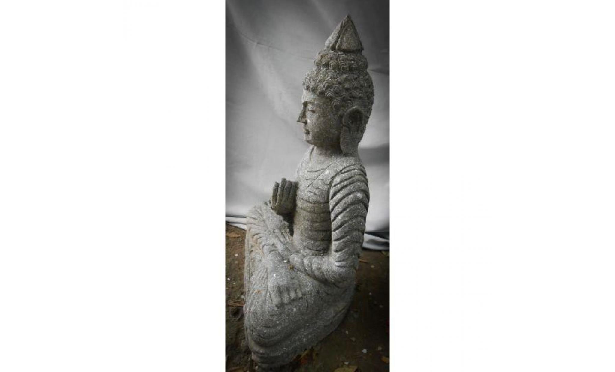 statue de jardin bouddha assis en pierre chapelet et sérénité 50 cm pas cher