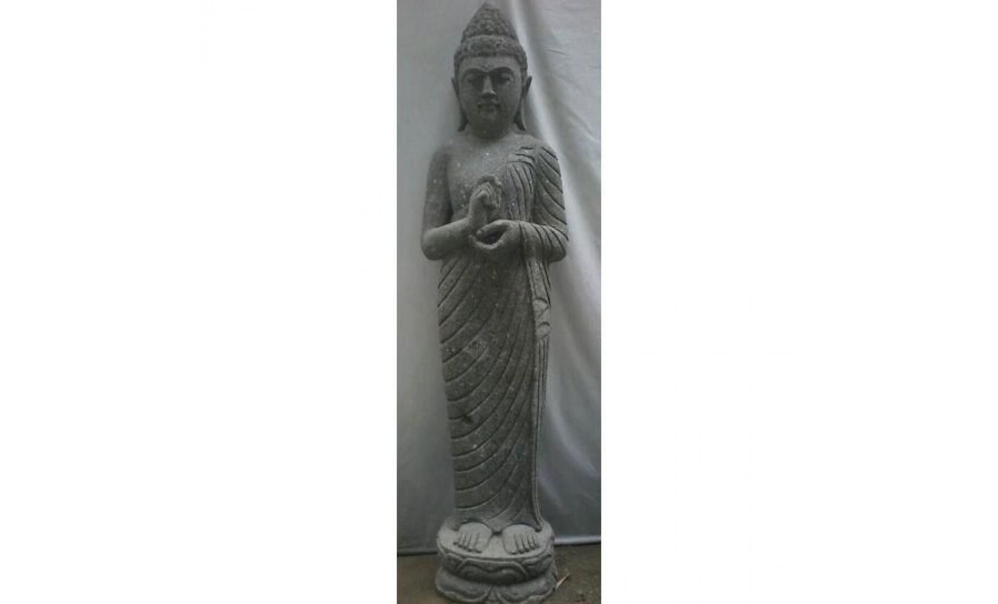 statue de jardin en pierre volcanique bouddha debout chakra 1m50