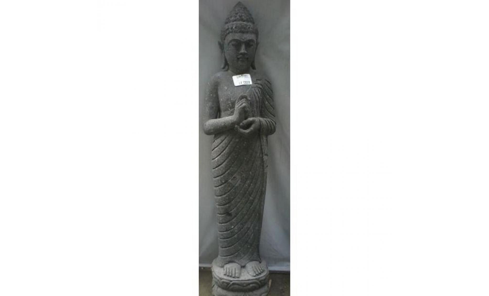 statue de jardin en pierre volcanique bouddha debout chakra 1m50 pas cher