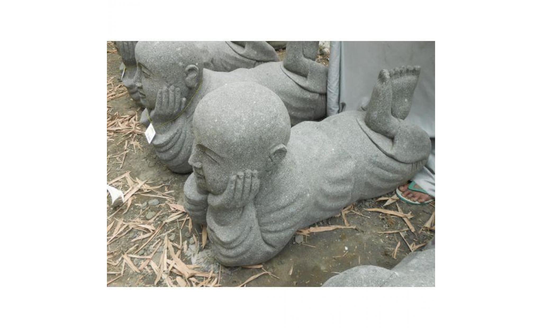 statue de jardin moine allongé en pierre 1m pas cher