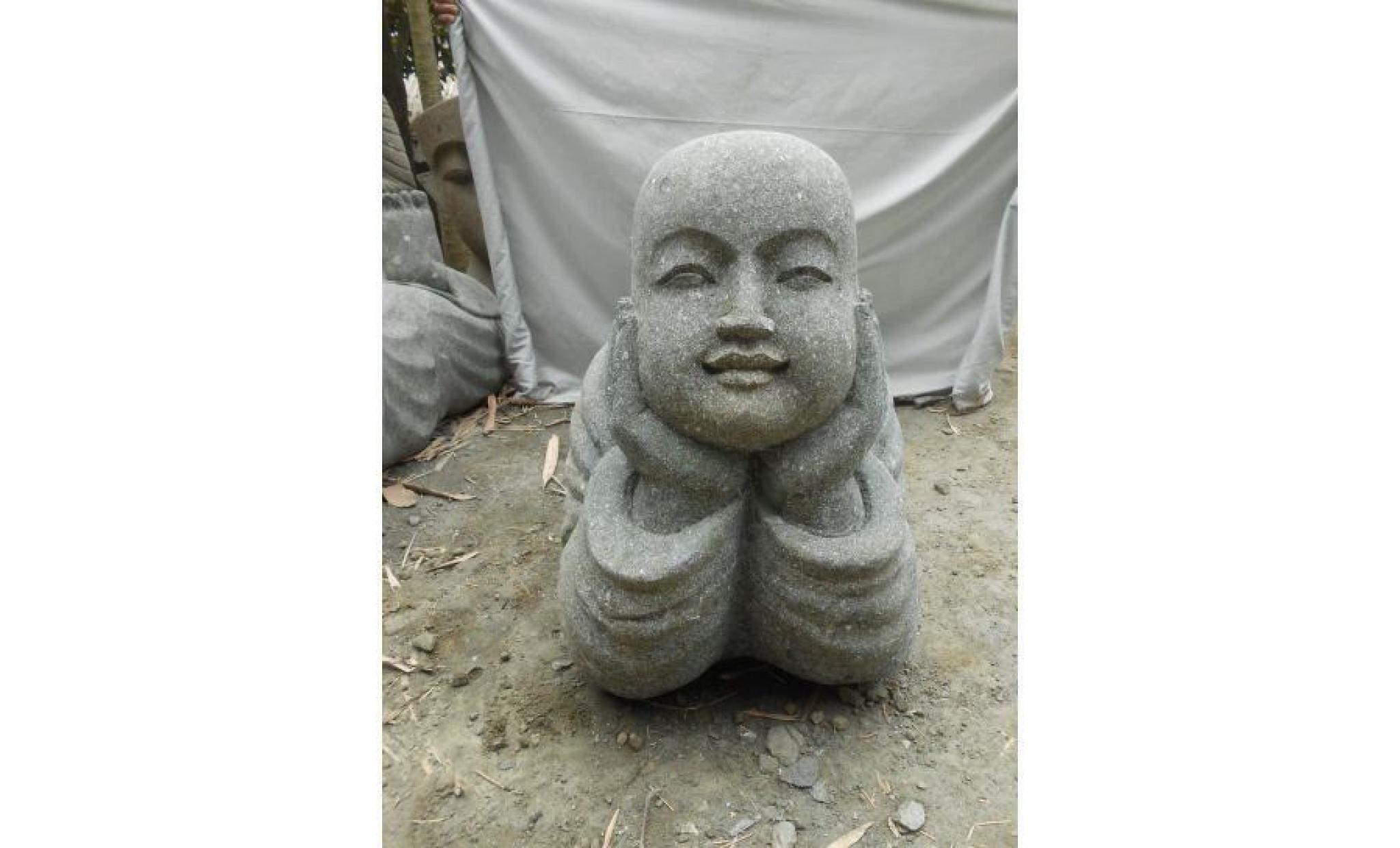 statue de jardin moine allongé en pierre massive 1m pas cher