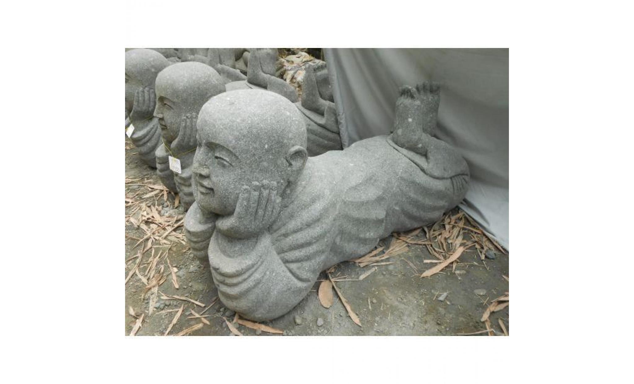 statue de jardin moine couché en pierre 1m pas cher