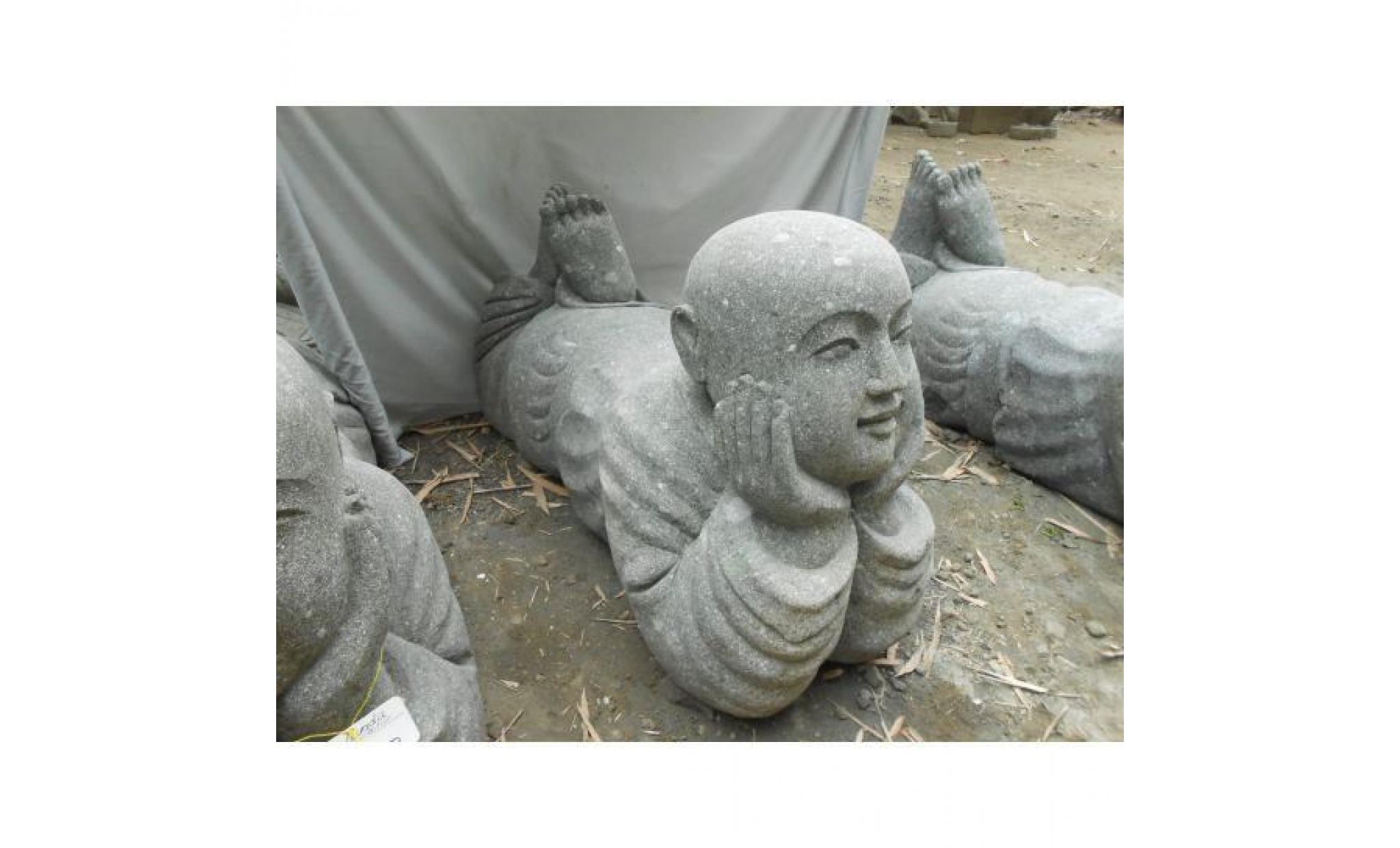statue de jardin moine couché en pierre 1m pas cher