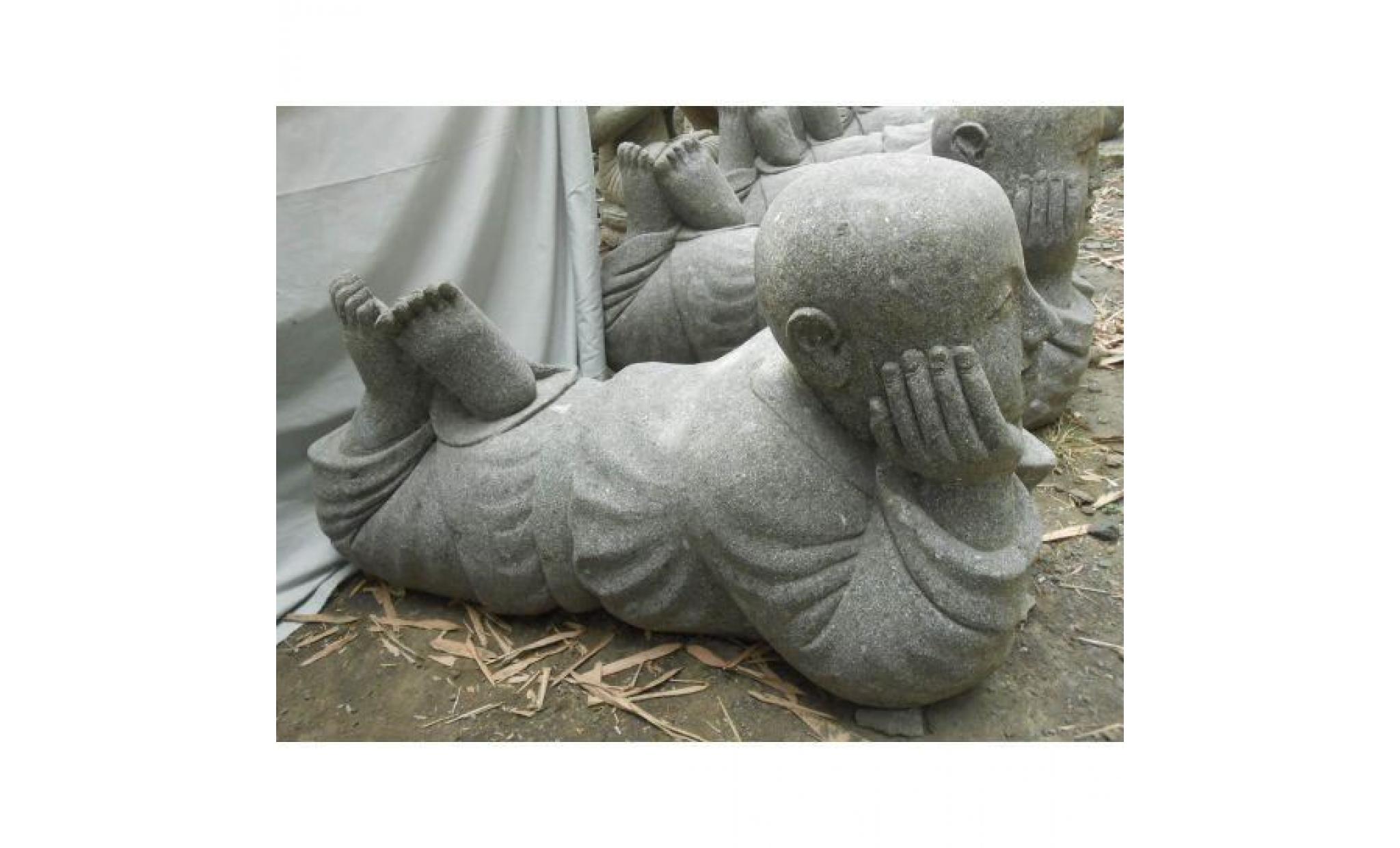 statue de jardin moine souriant en pierre 100 cm
