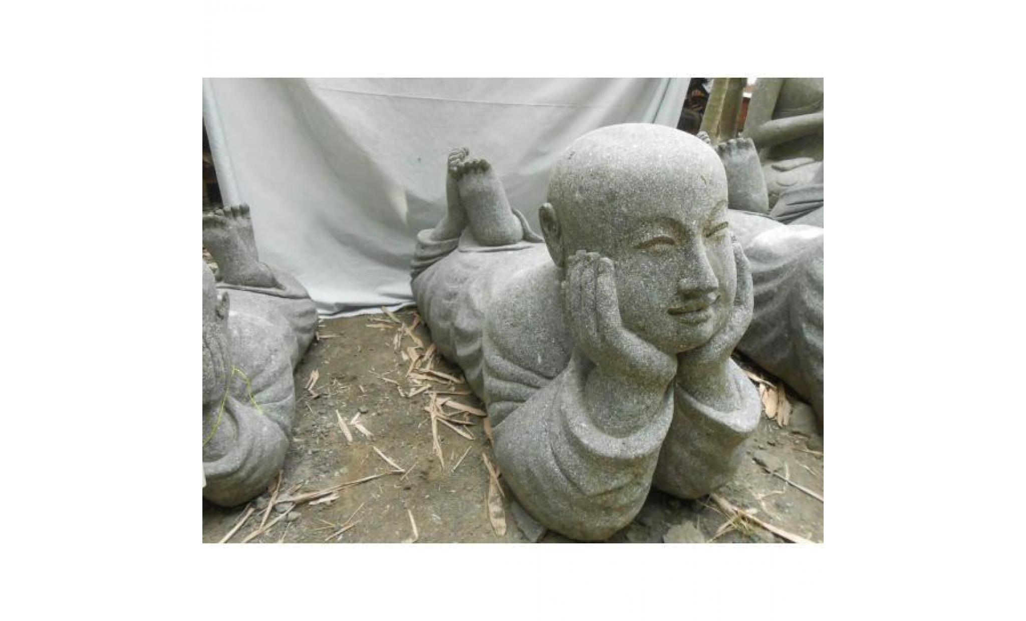 statue de jardin moine souriant en pierre 100 cm pas cher