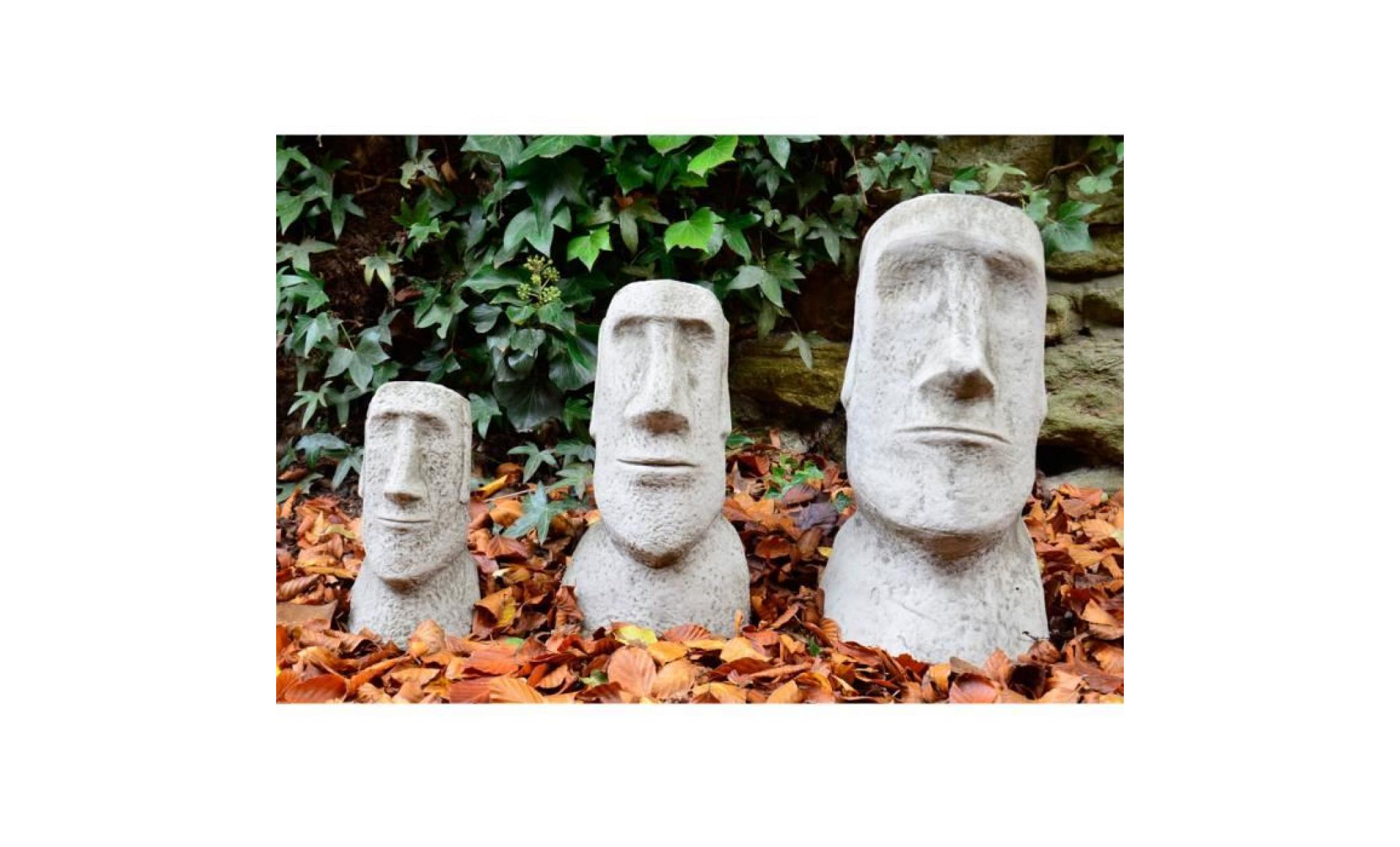 statue de jardin   têtes moai    ensemble de 3