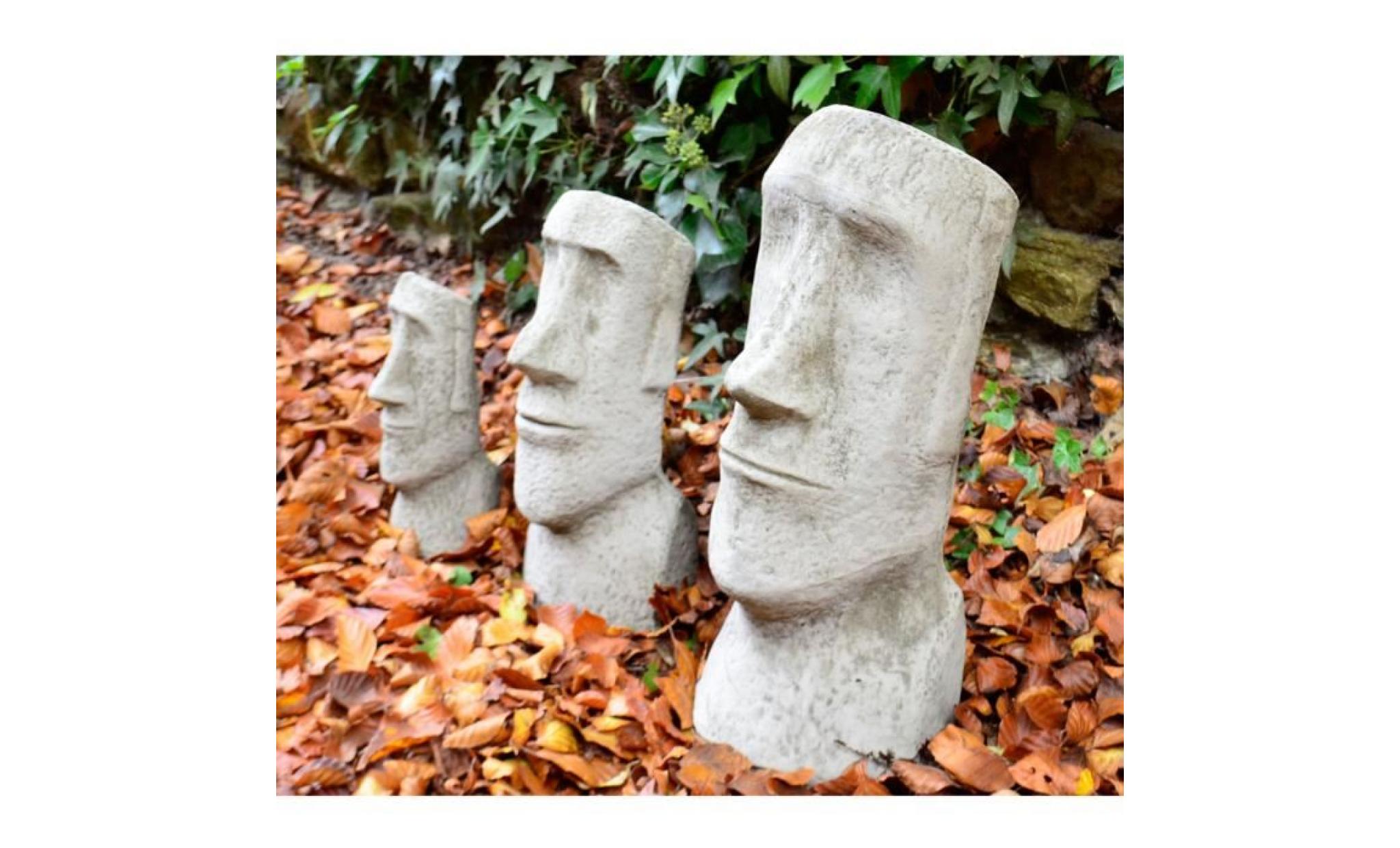 statue de jardin   têtes moai    ensemble de 3 pas cher