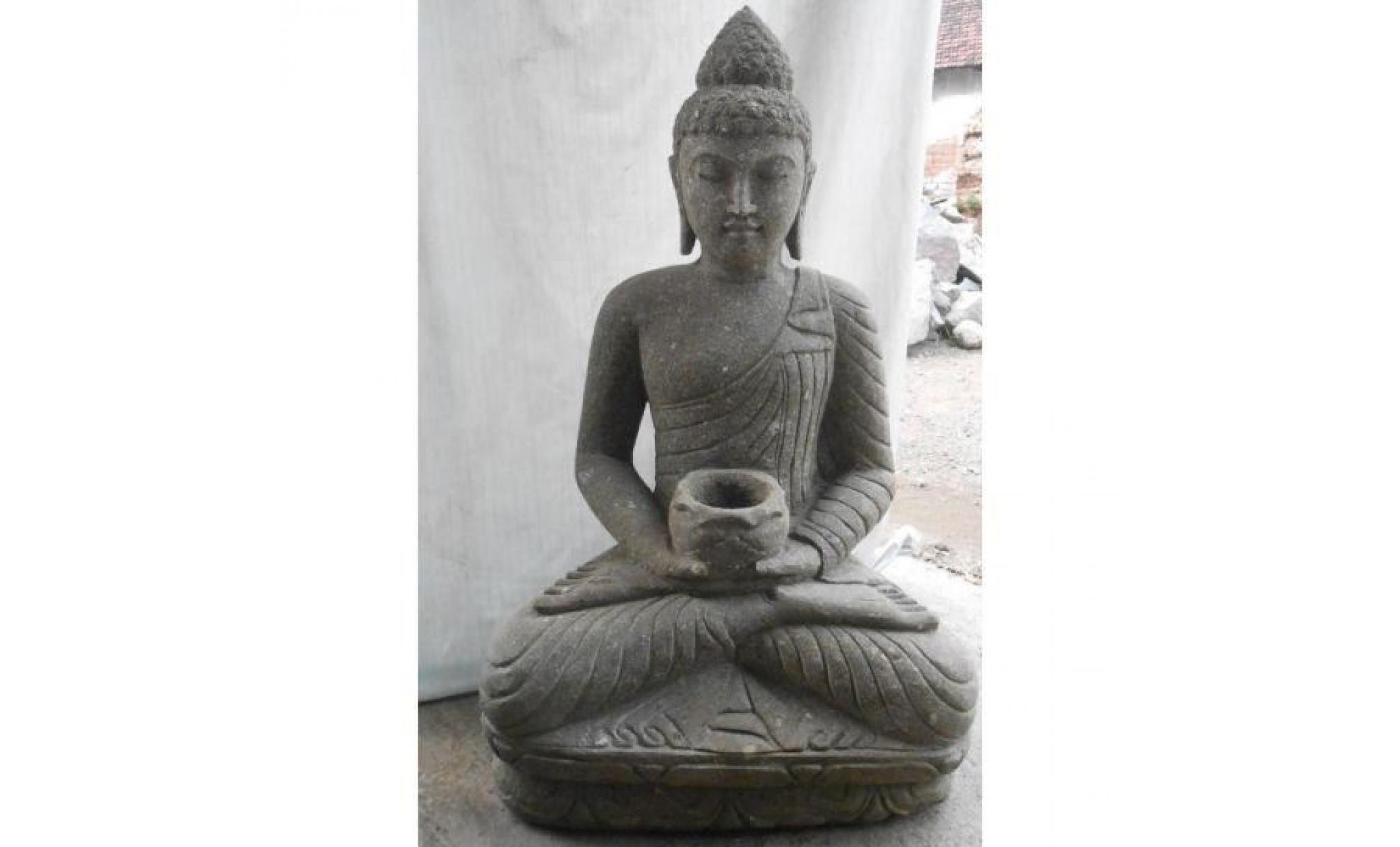 statue de jardin zen bouddha pierre offrande bol 84 cm