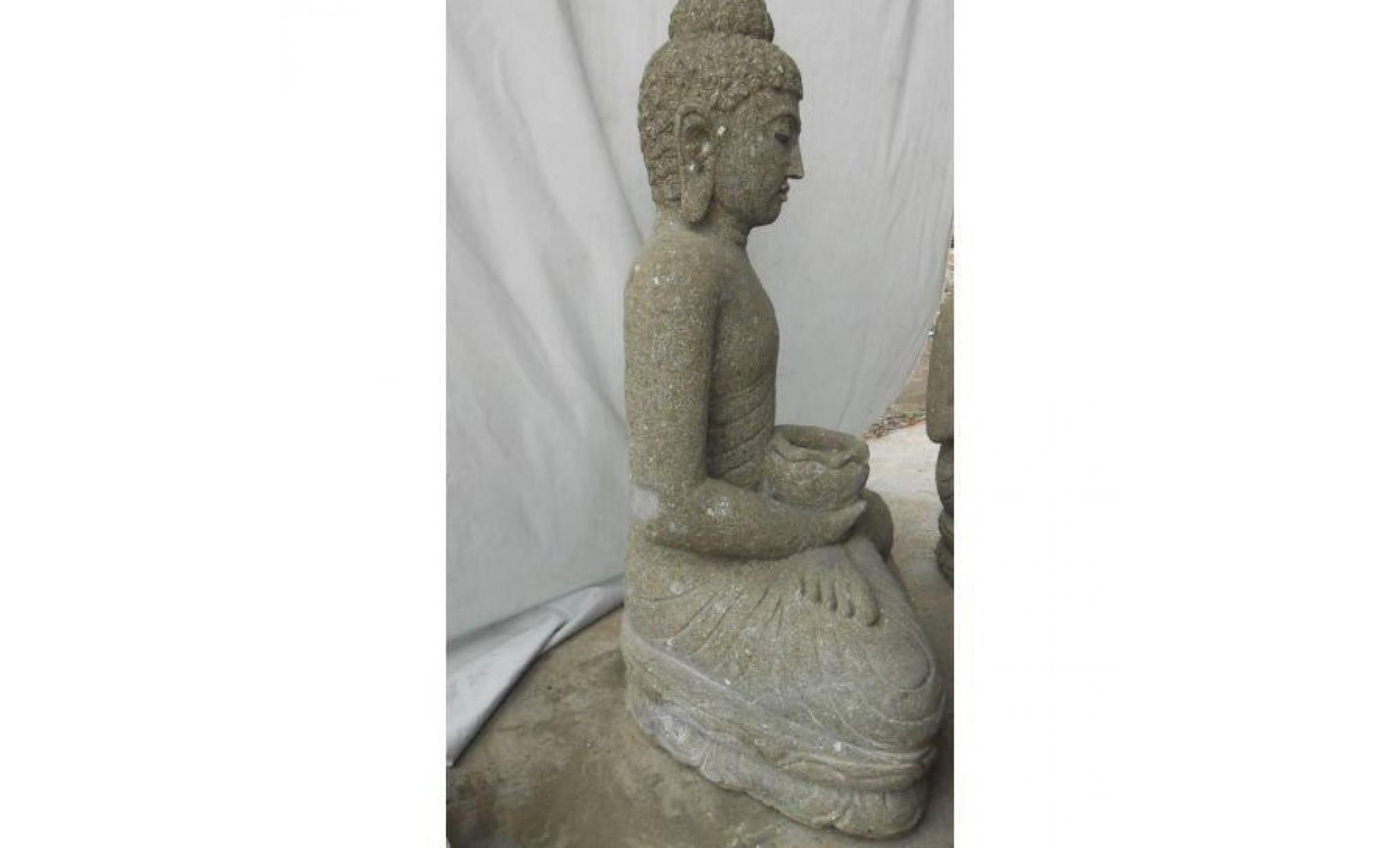 statue de jardin zen bouddha pierre offrande bol 84 cm pas cher