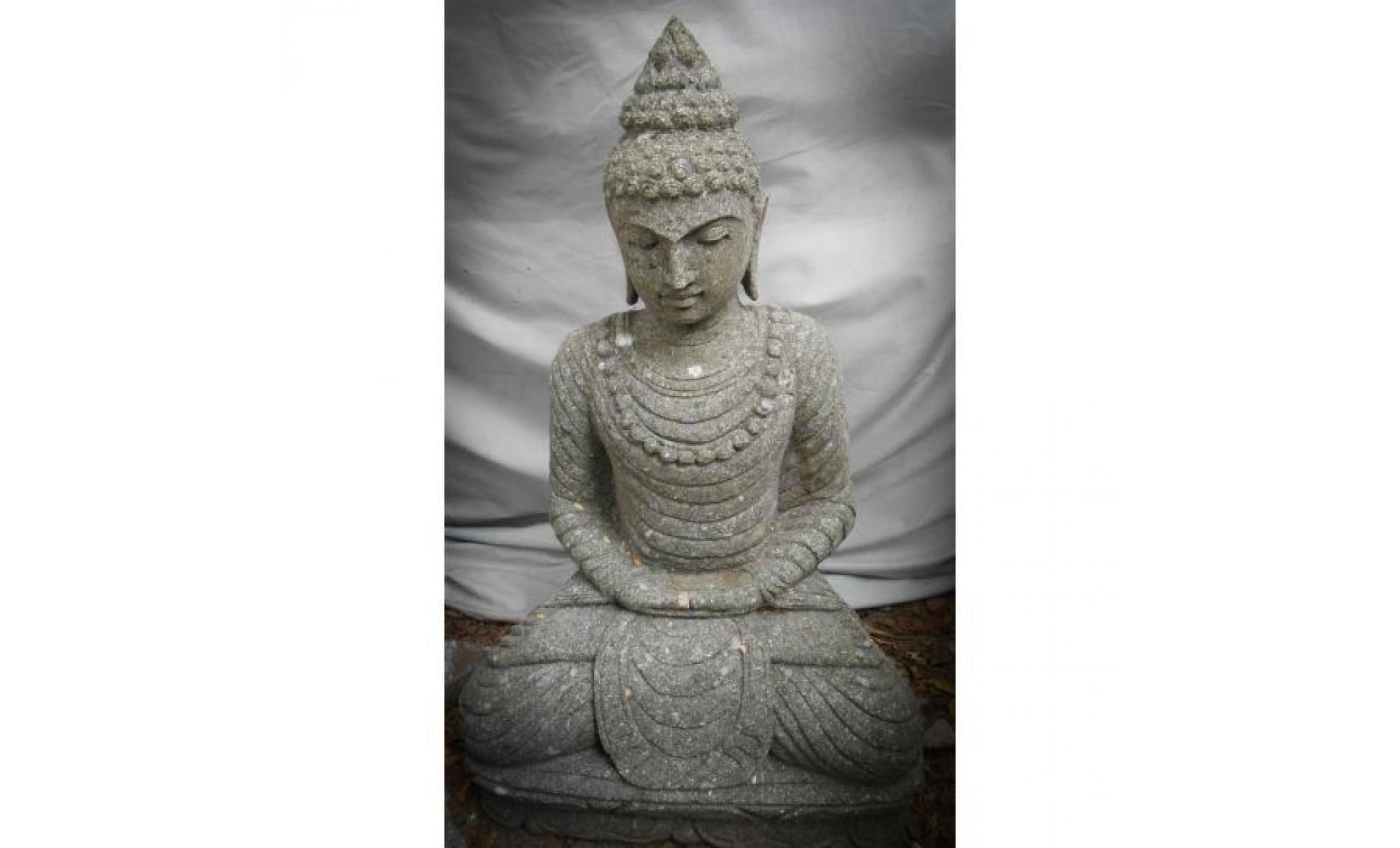 statue en pierre bouddha assis jardin extérieur collier 80 cm