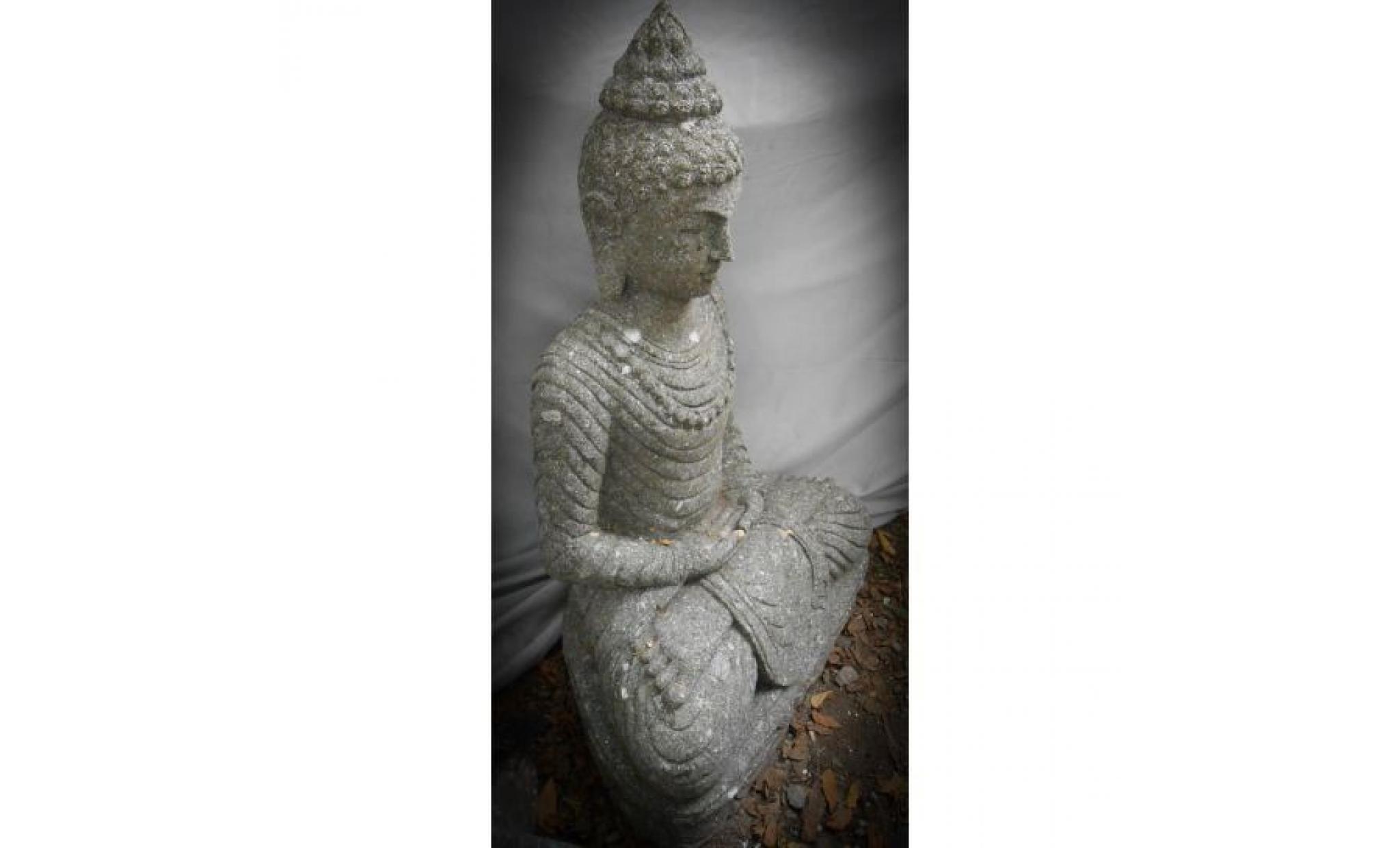 statue en pierre bouddha assis jardin extérieur collier 80 cm pas cher