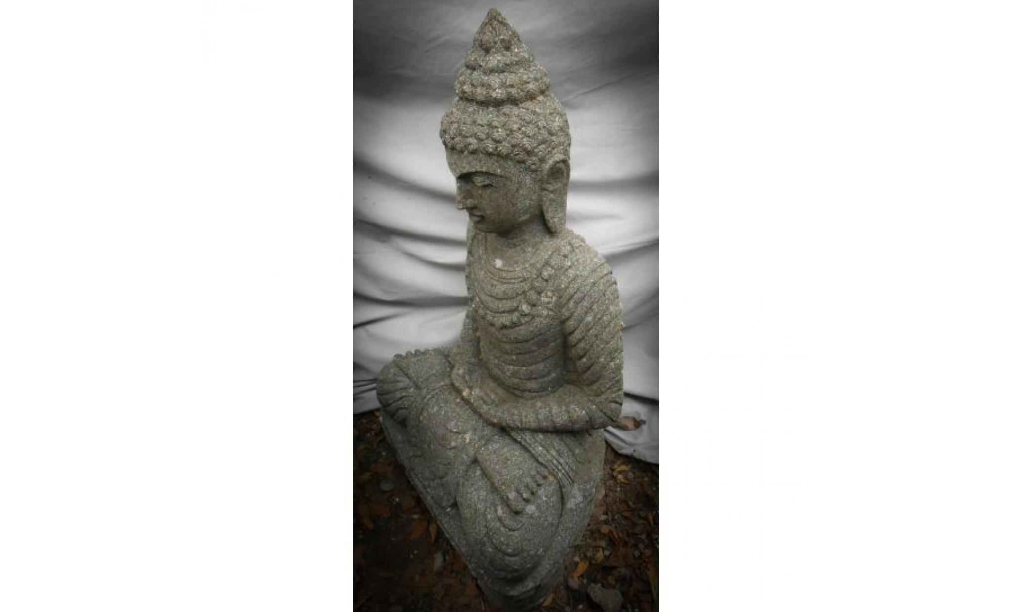 statue en pierre bouddha assis jardin extérieur collier 80 cm pas cher