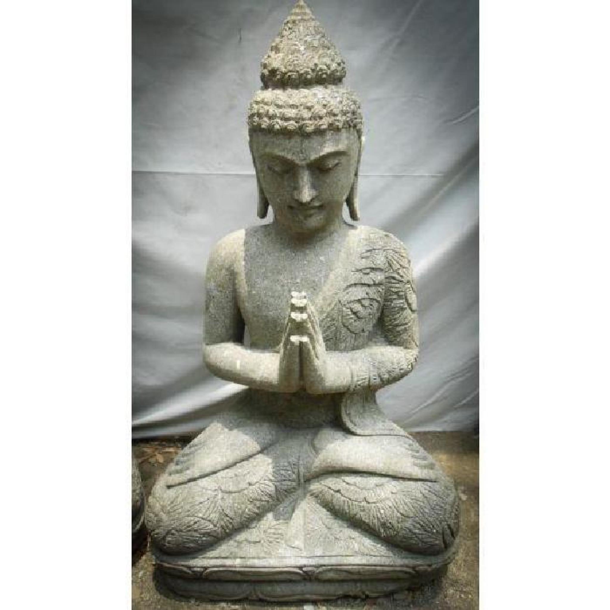 Statue en pierre Bouddha jardin zen position priere  1 m pas cher