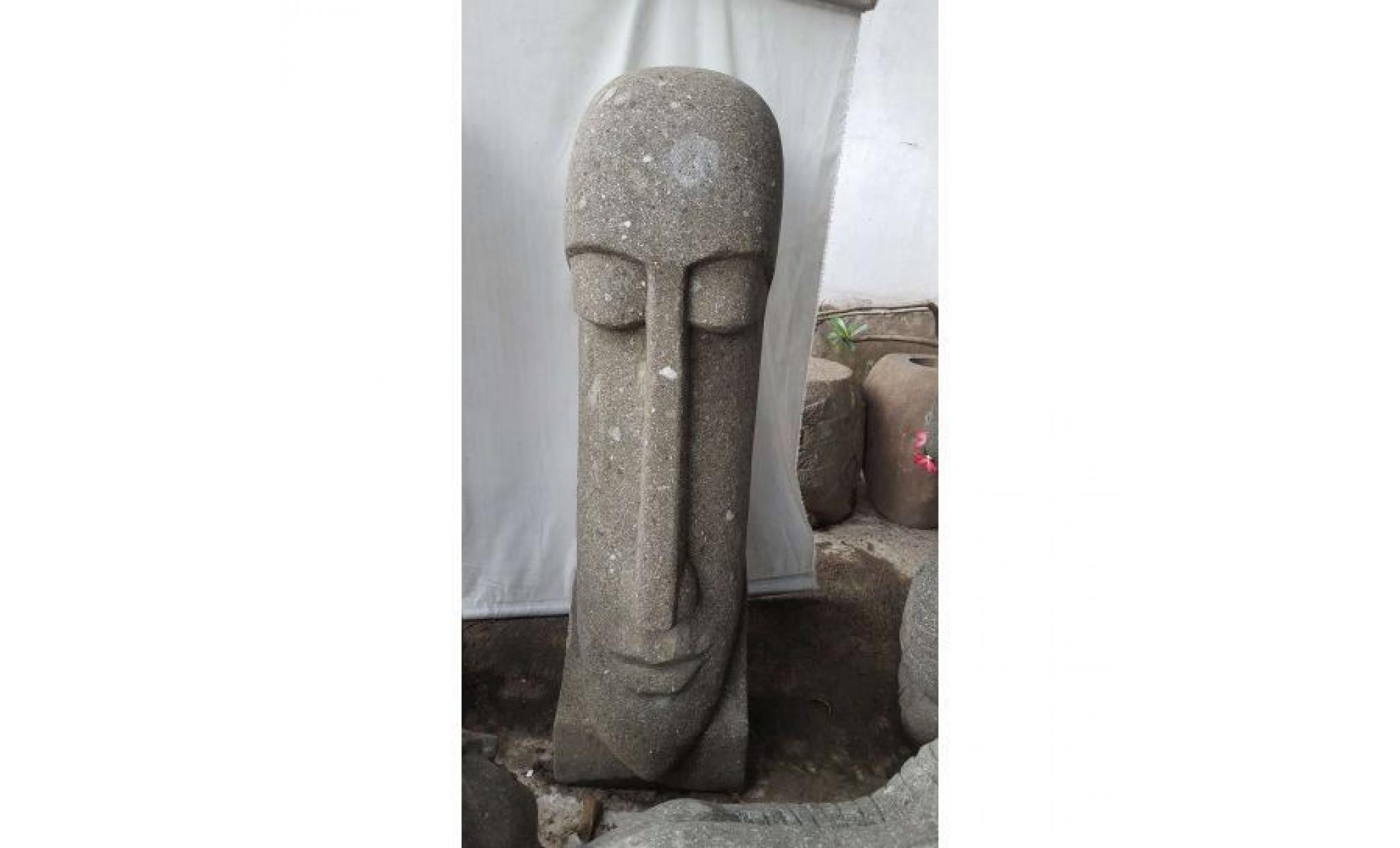 statue en pierre volcanique moaï visage allongé 100 cm