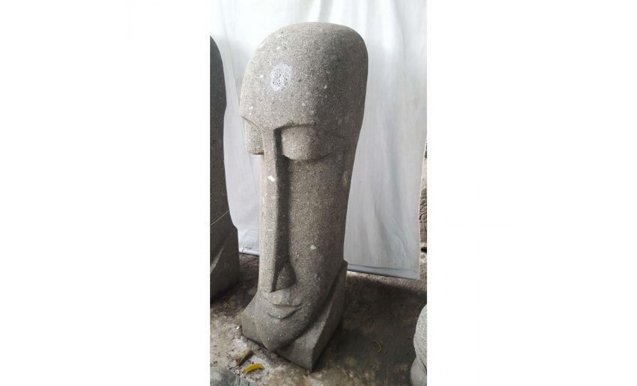 statue en pierre volcanique moaï visage allongé 100 cm pas cher