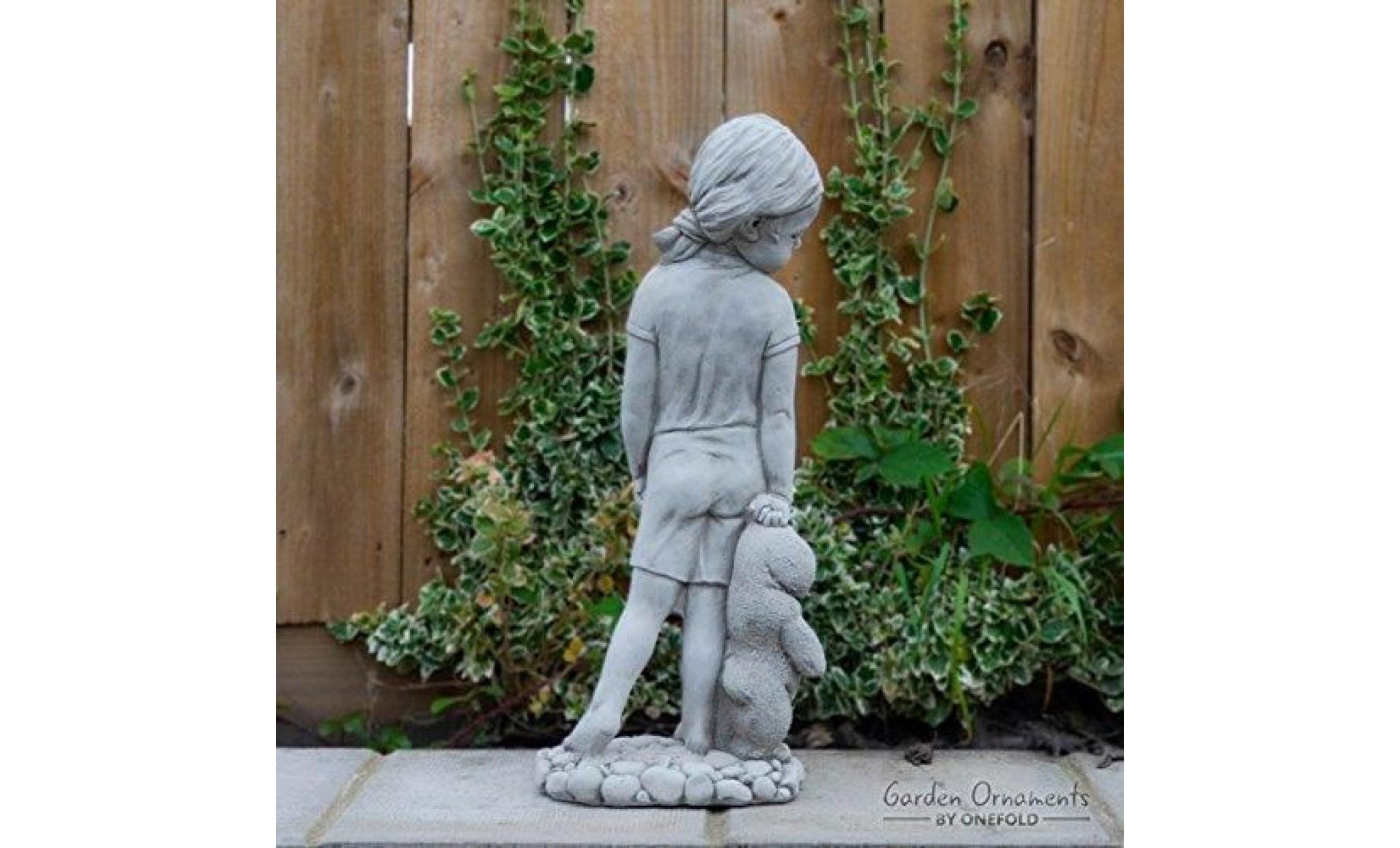statue fille avec peluche   décoration de jardin pas cher