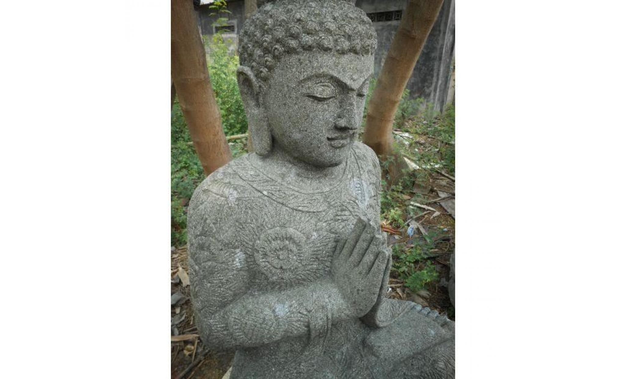 statue jardin bouddha assis pierre volcanique position prière 1m20 pas cher