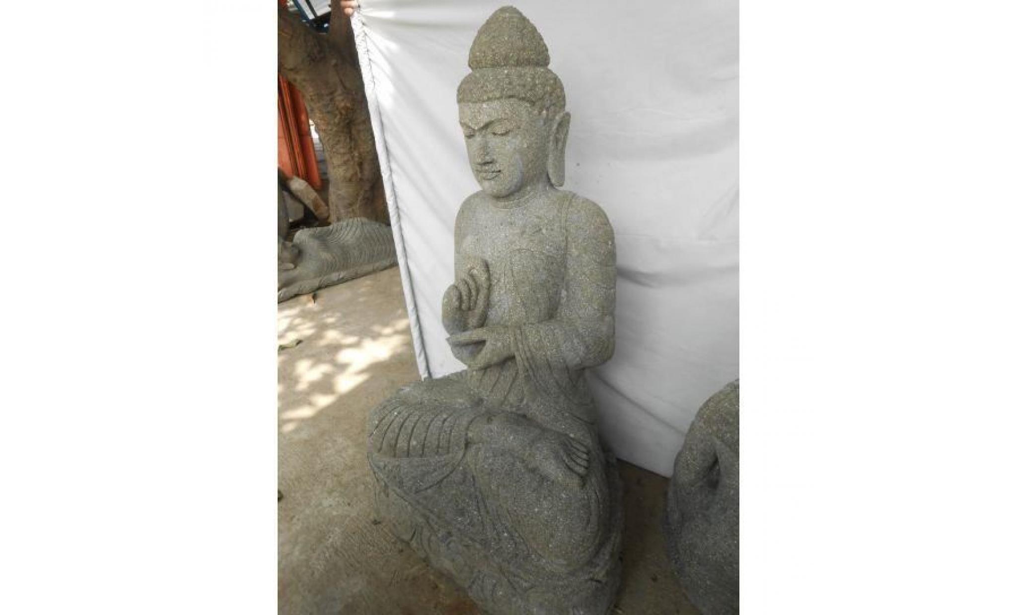 statue jardin bouddha pierre volcanique position chakra 1,20 m pas cher