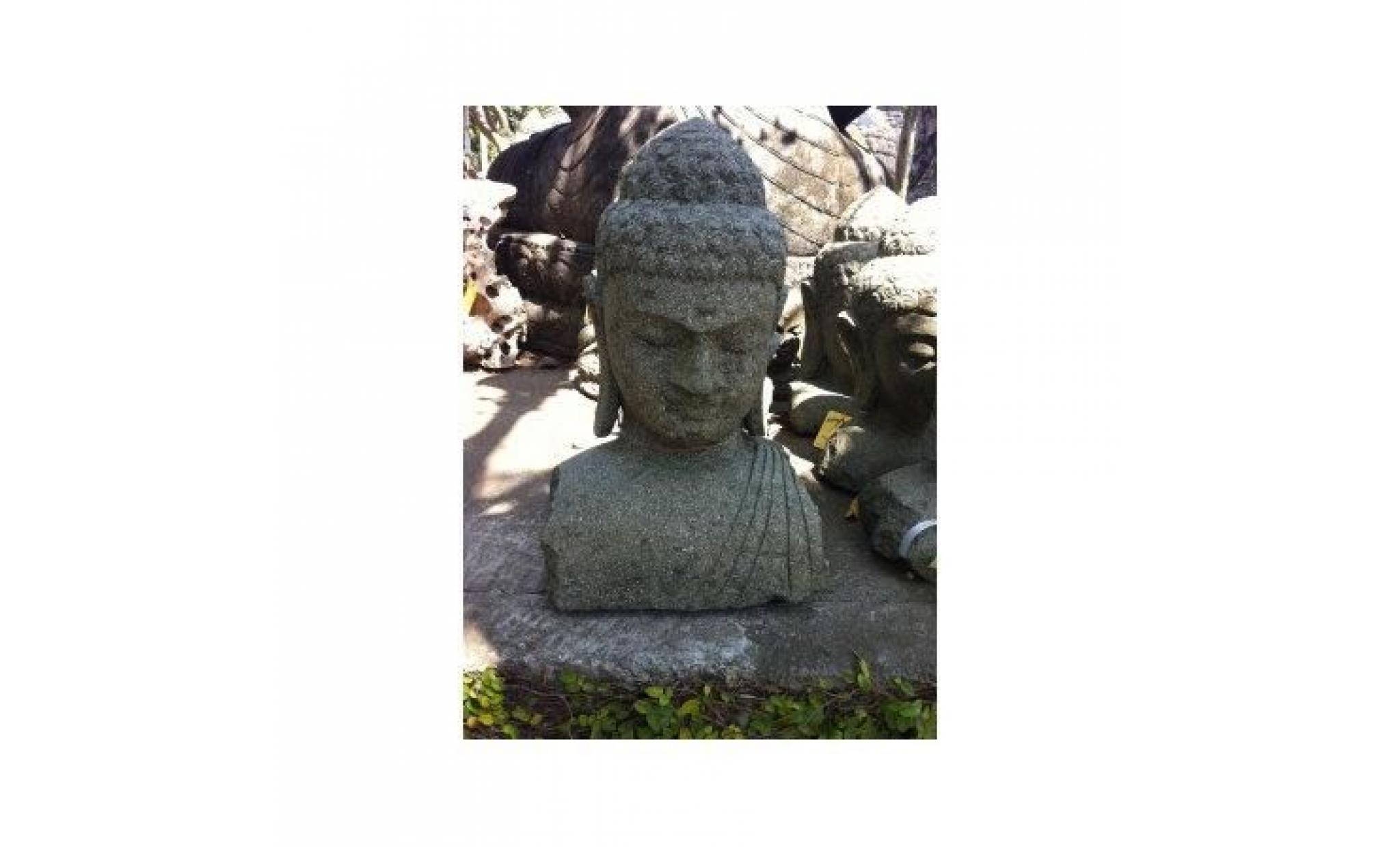 statue jardin exterieur buste bouddha pierre volcanique 50 cm