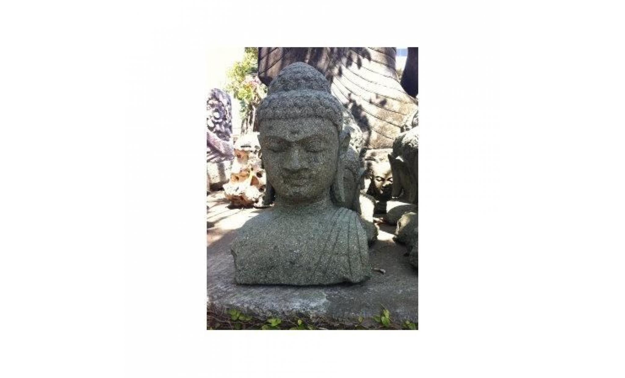 statue jardin exterieur buste bouddha pierre volcanique 50 cm pas cher