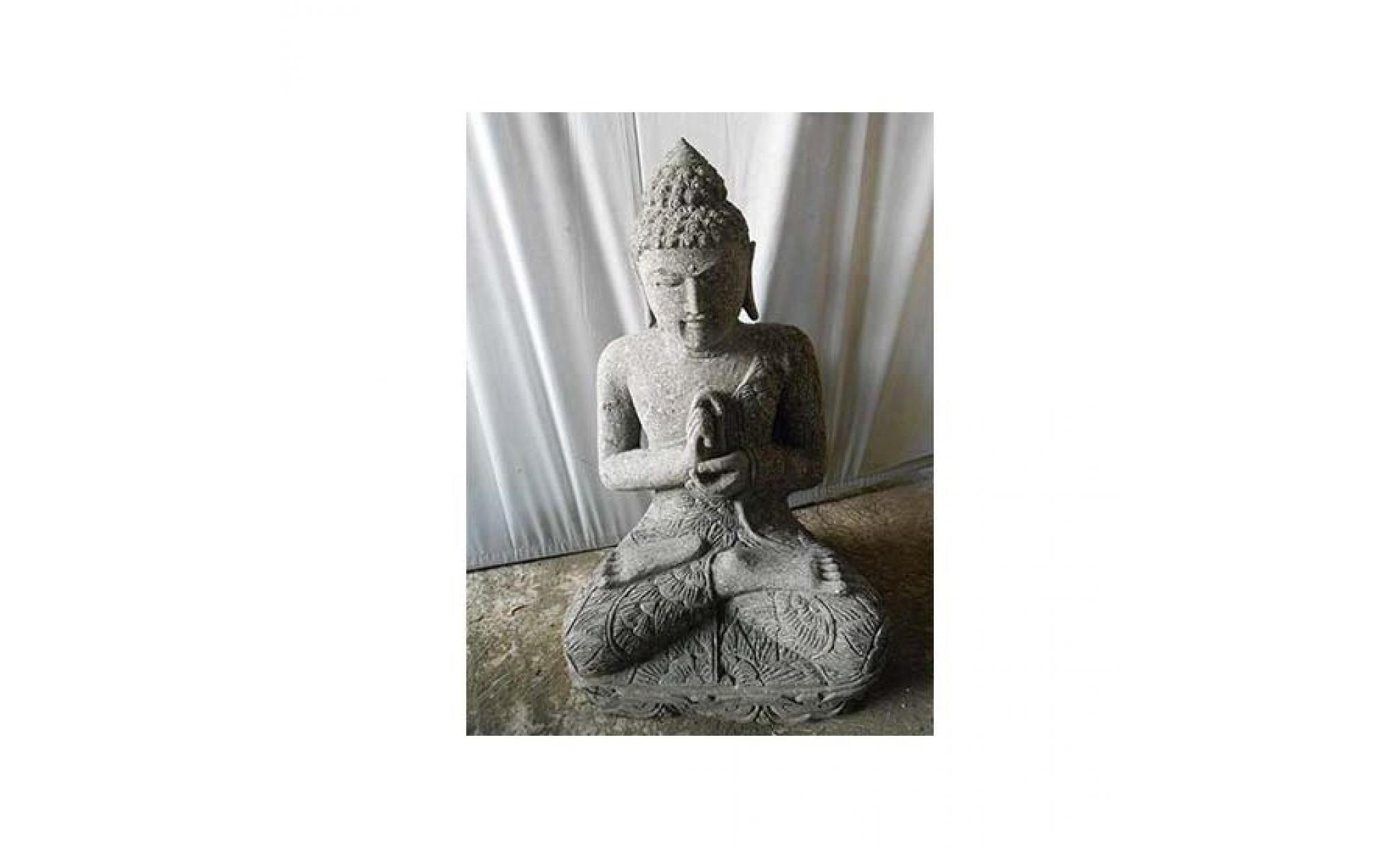 statue jardin zen bouddha en pierre volcanique position chakra 80cm