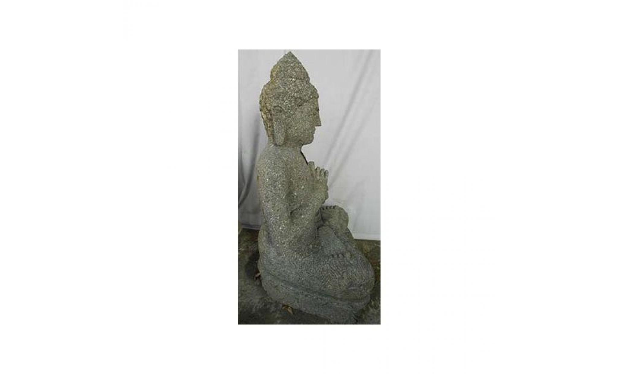 statue jardin zen bouddha en pierre volcanique position chakra 80cm pas cher