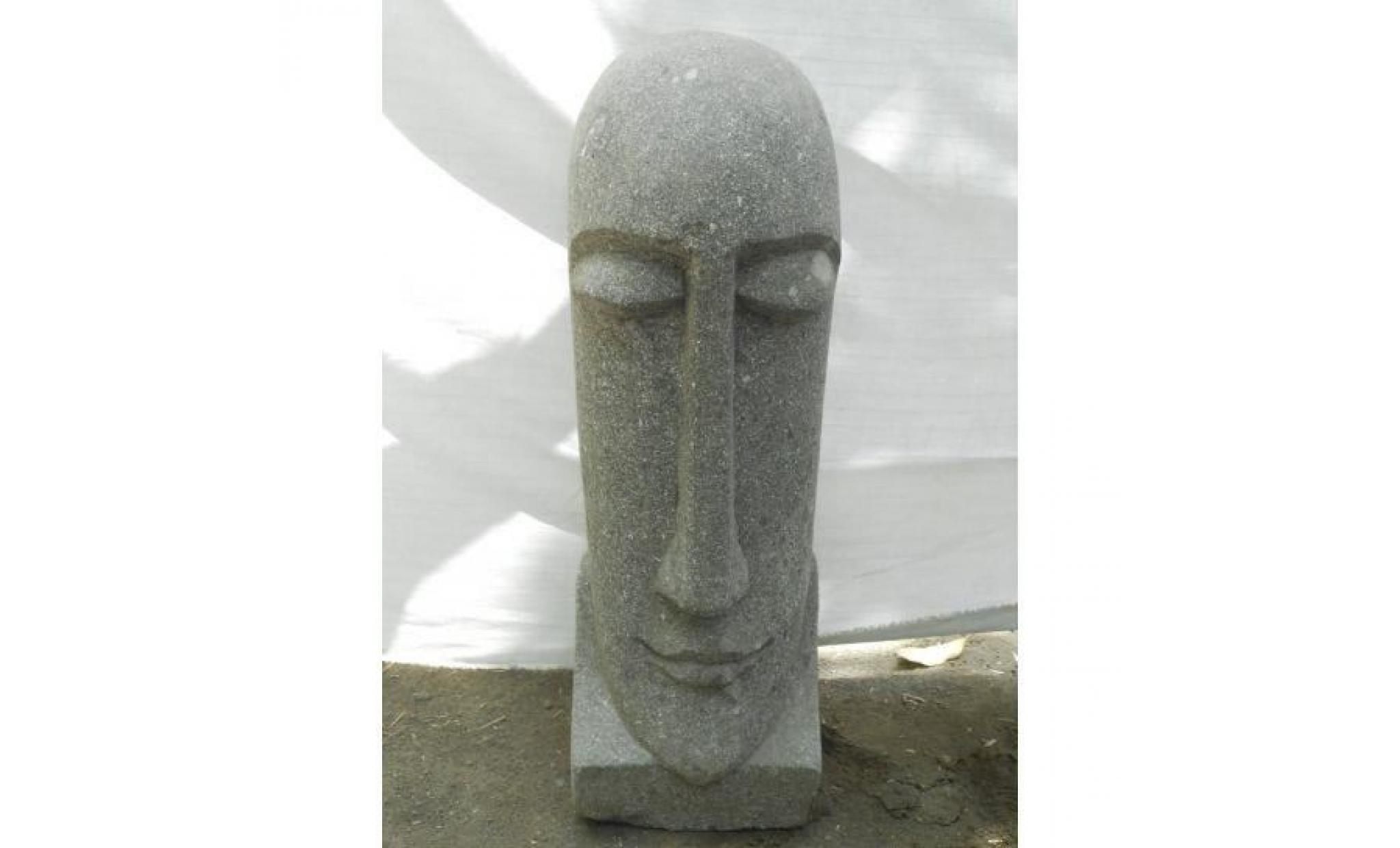 statue jardin zen moaï visage allongé en pierre volcanique 60 cm