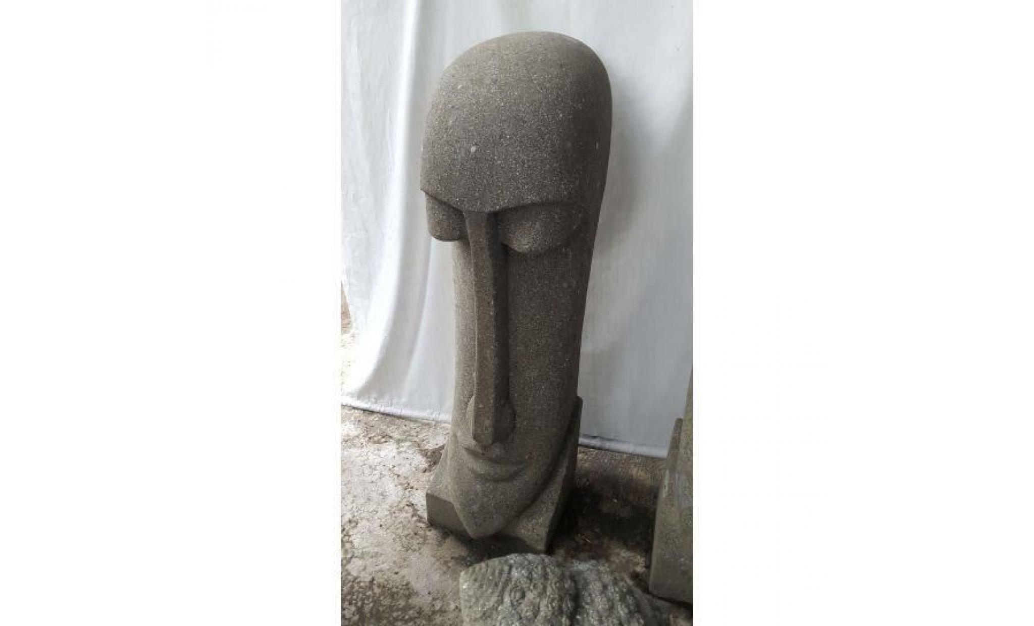 statue moaï visage allongé jardin zen 100 cm