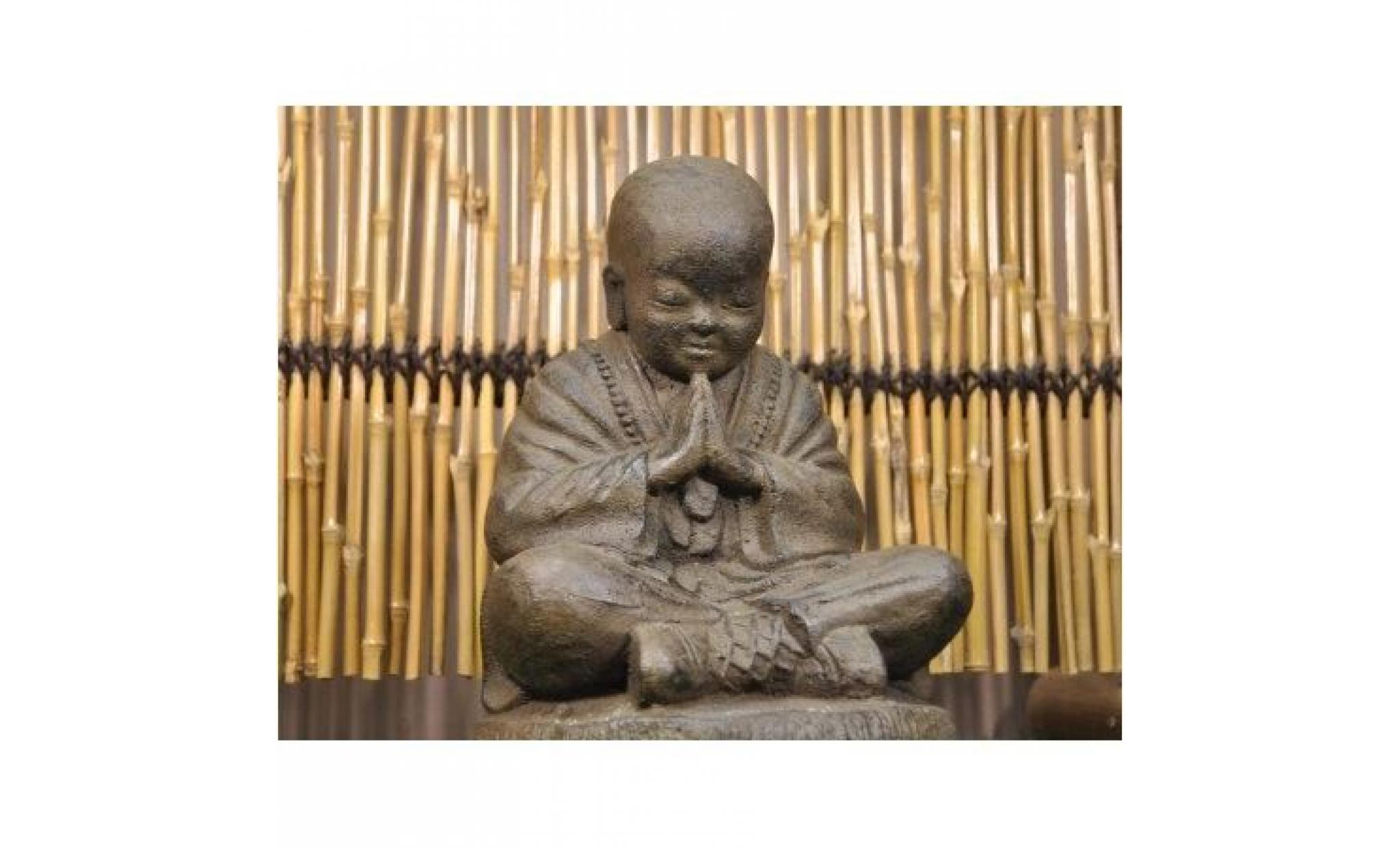statue moine shaolin assis brun antique 40 cm