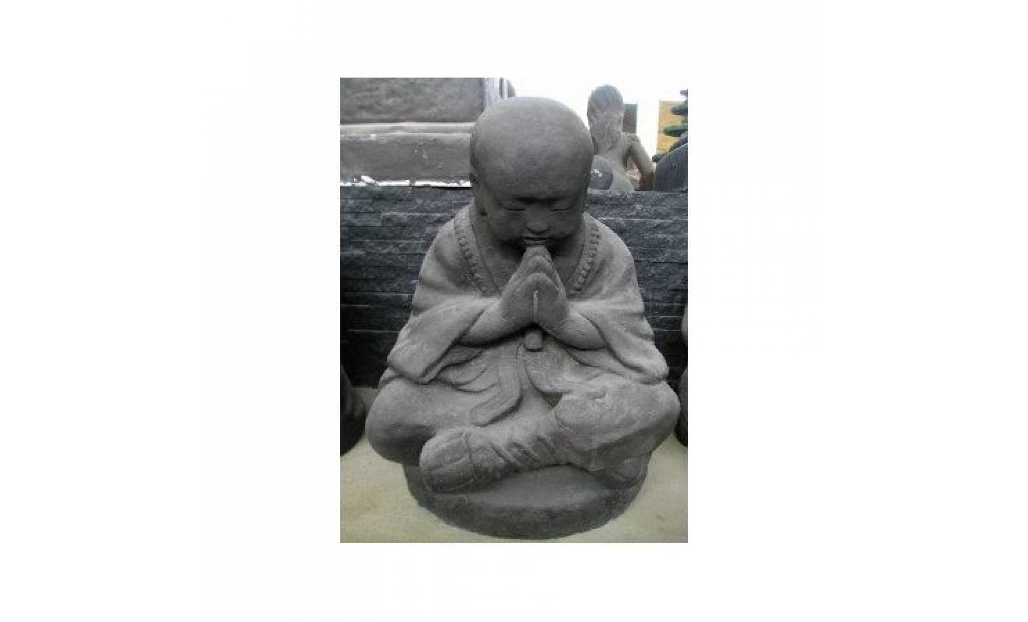 statue moine shaolin assis noir patiné 40 cm