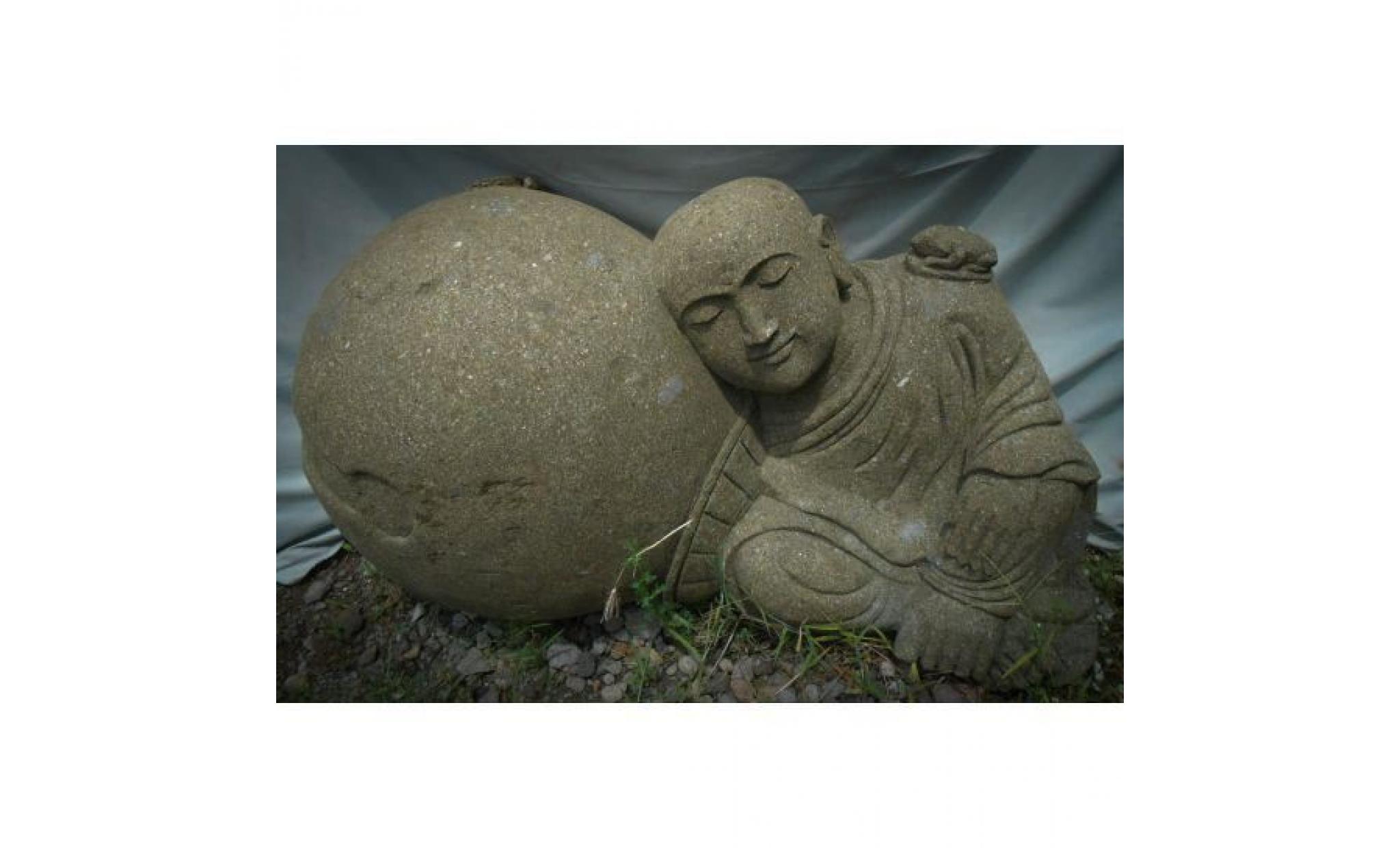 statue zen en pierre de jardin moine shaolin 1 m