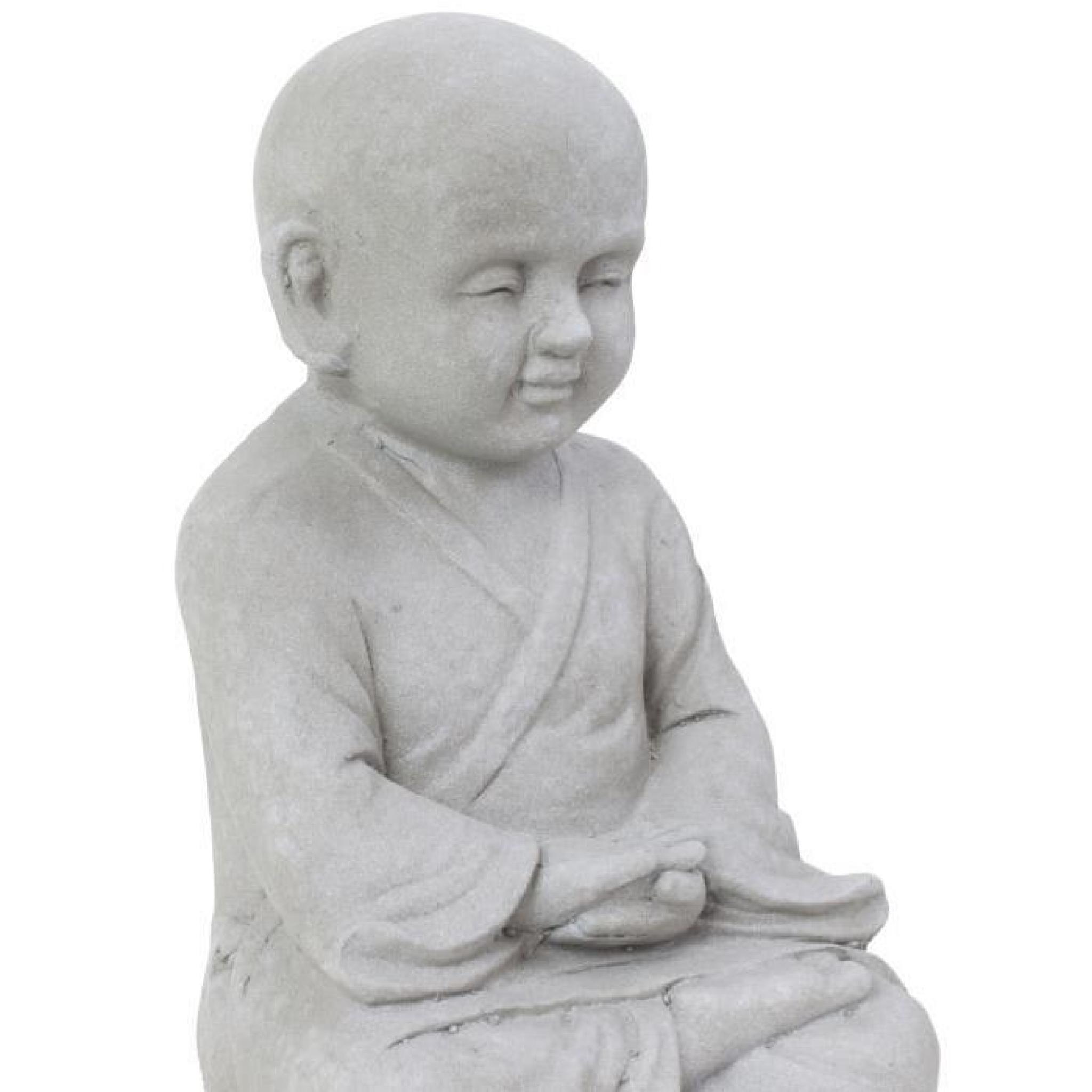 Statuette Moine Shaolin en Méditation en Fibre d'Argile Grise Aspect Pierre - 40cm pas cher