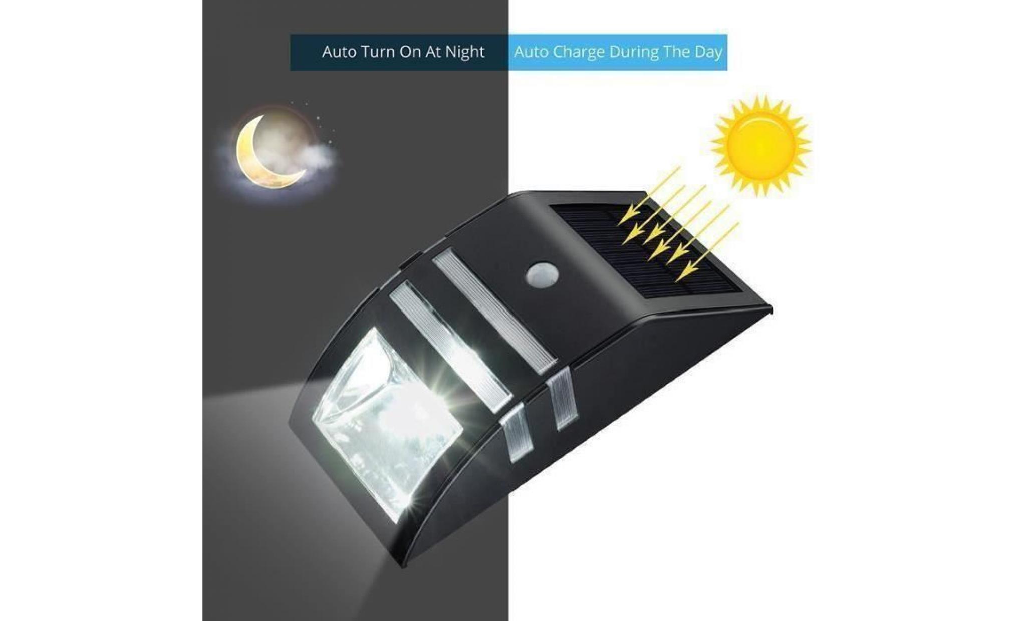 stoex® 4pcs lampe solaire 3 led détecteur de mouvement etanche d'extérieur à énergie solaire de d'éclairage extérieur sans fil pour pas cher