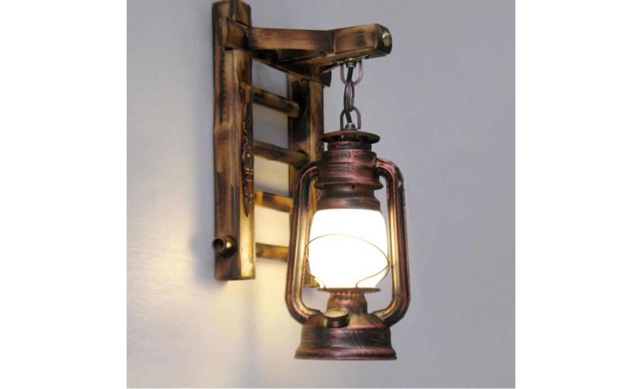 stoex® applique murale vintage lampe industrielle fer metal bambou lampe extérieur mur de feu éclairage