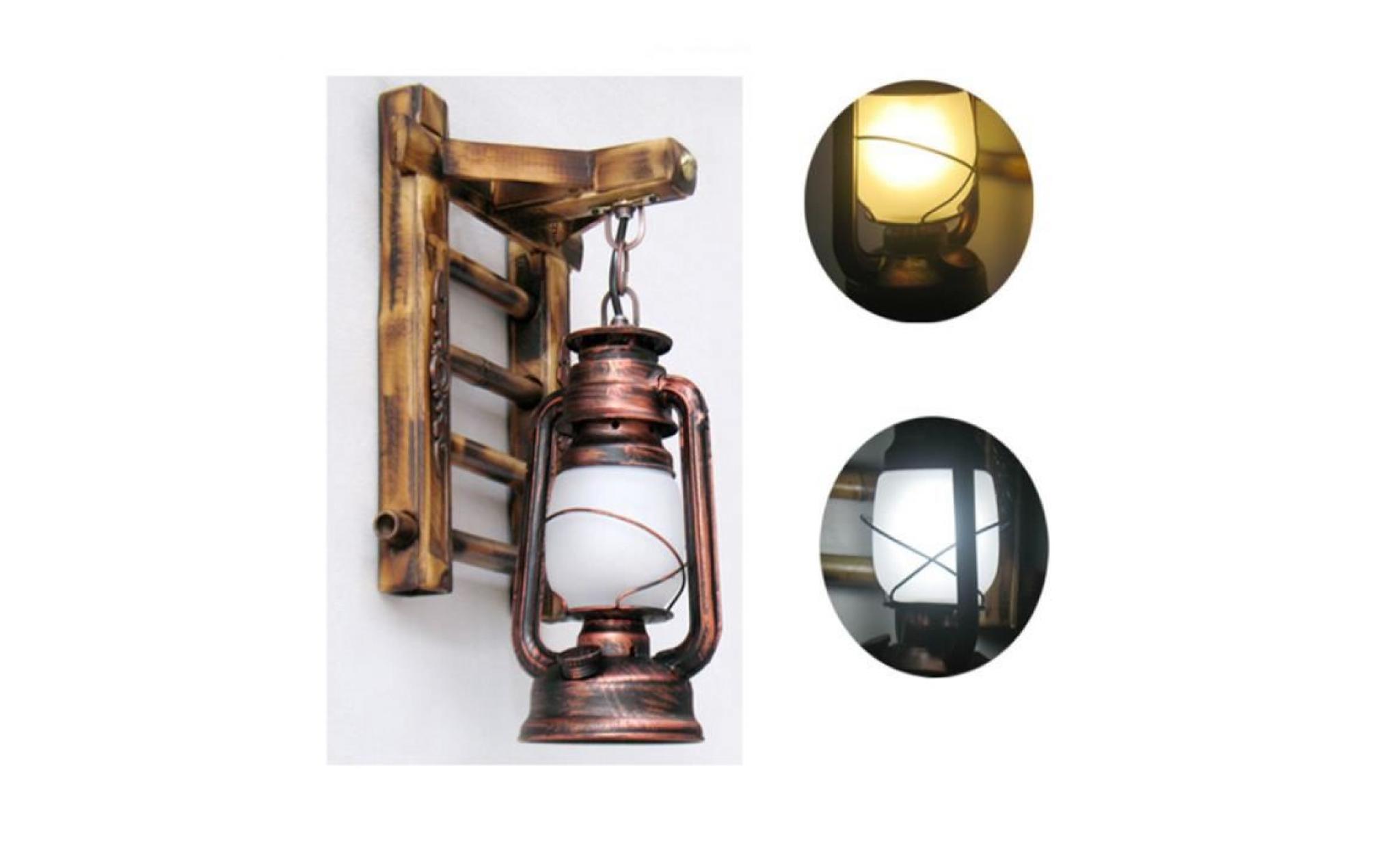 stoex® applique murale vintage lampe industrielle fer metal bambou lampe extérieur mur de feu éclairage pas cher