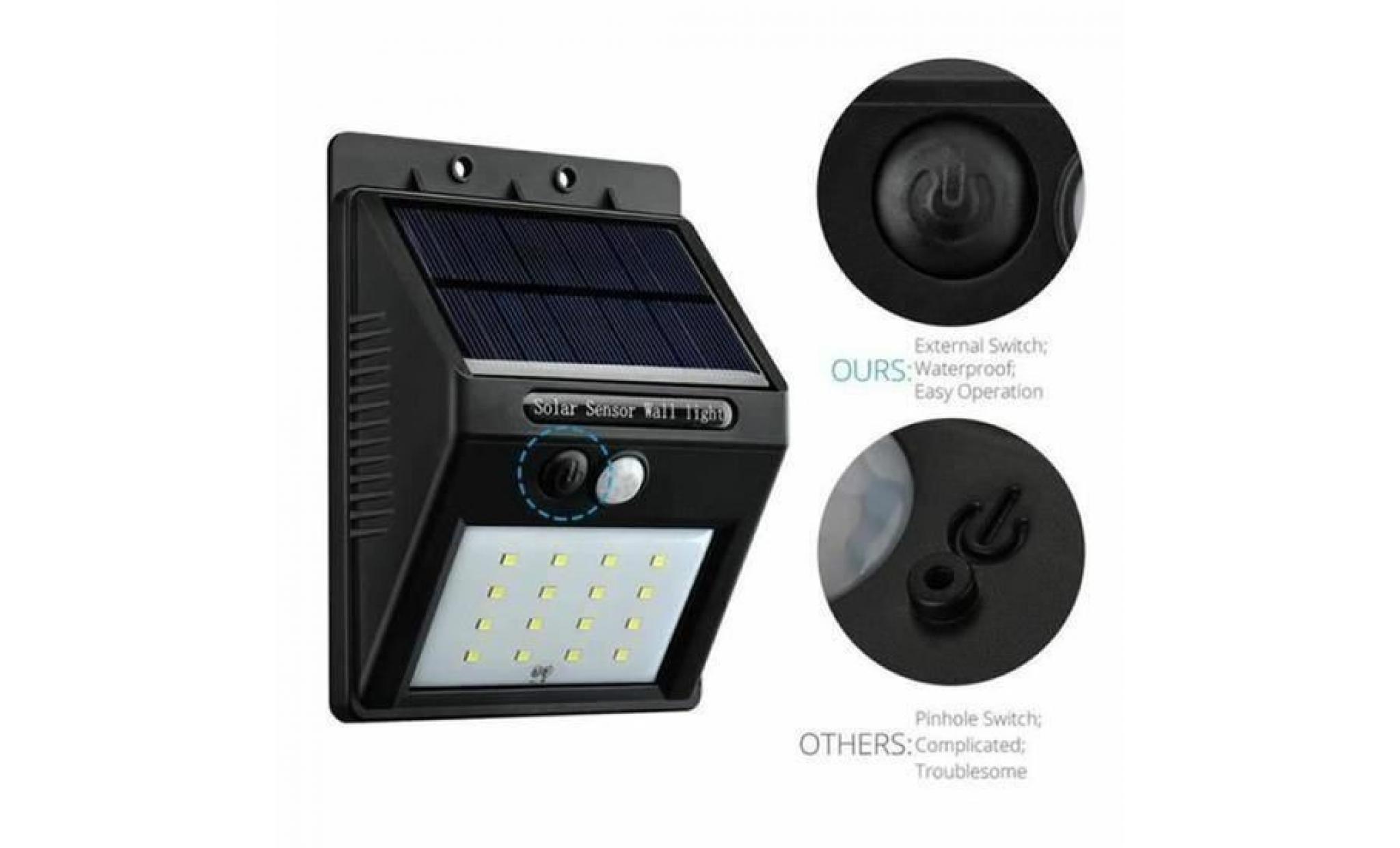 stoex® lampe led solaire avec detecteur de mouvement sans fil luminaire exterieur led avec deux modes de travail eclairage jardin pas cher