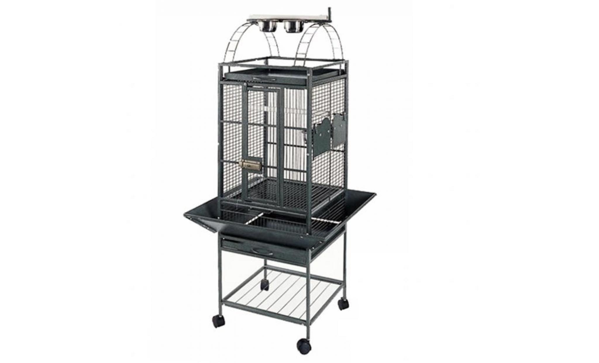 strong cage pour perroquet villa helios gris métallisé 46x46x149 cm