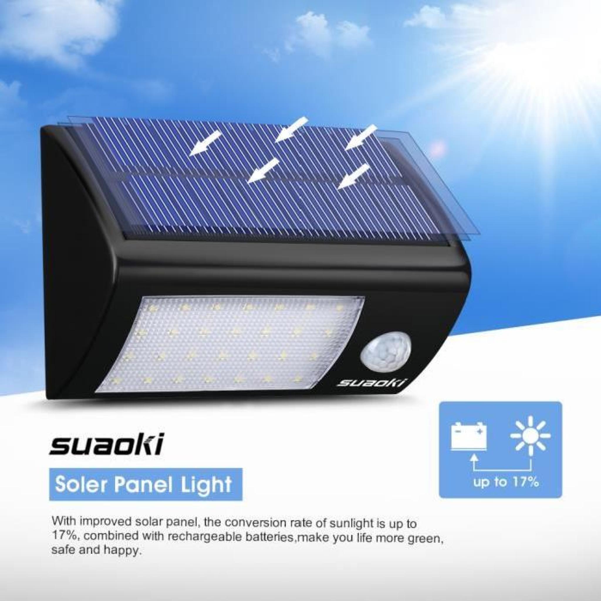 Suaoki Lampe Solaire 28 LED sans fil Jardin,Luminaire Exterieur Détecteur de Mouvement avec Trois Modes Intelligents - Eclairage ...