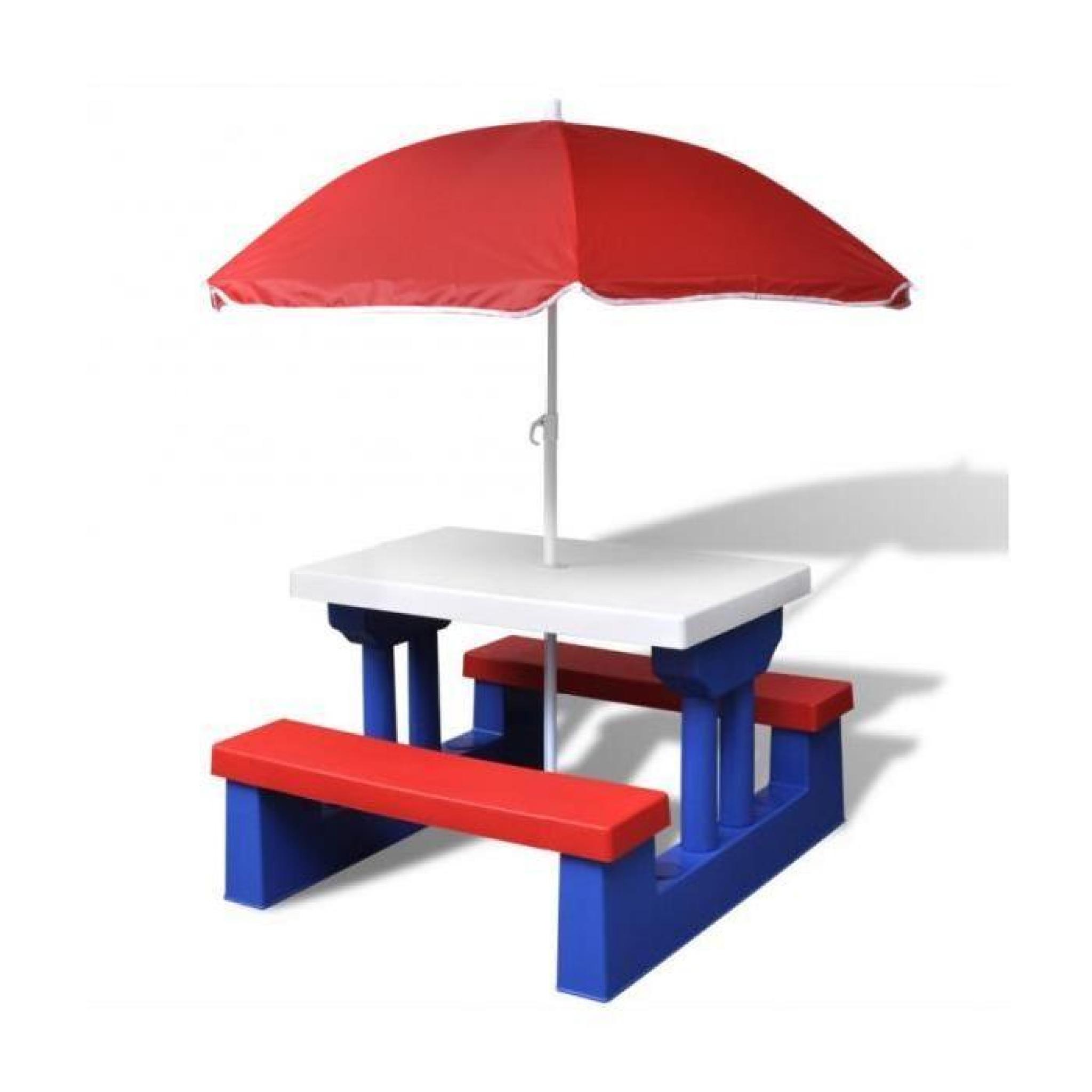 Superbe Table de pique-nique pour enfants avec parasol 