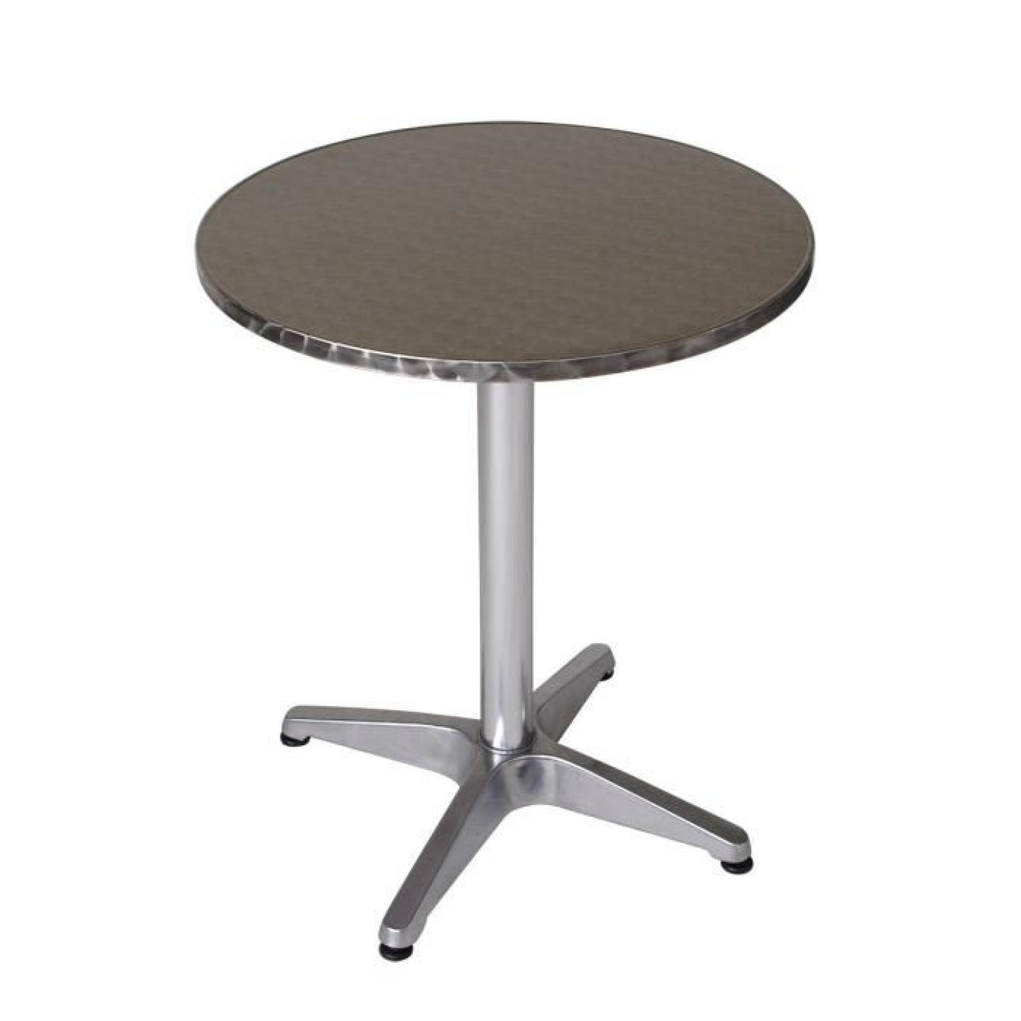 Table bistrot ronde alu 4 pieds fonte d'aluminium plateau inox MDF résistante aux intempéries 60cm diam hauteur 70cm MARC