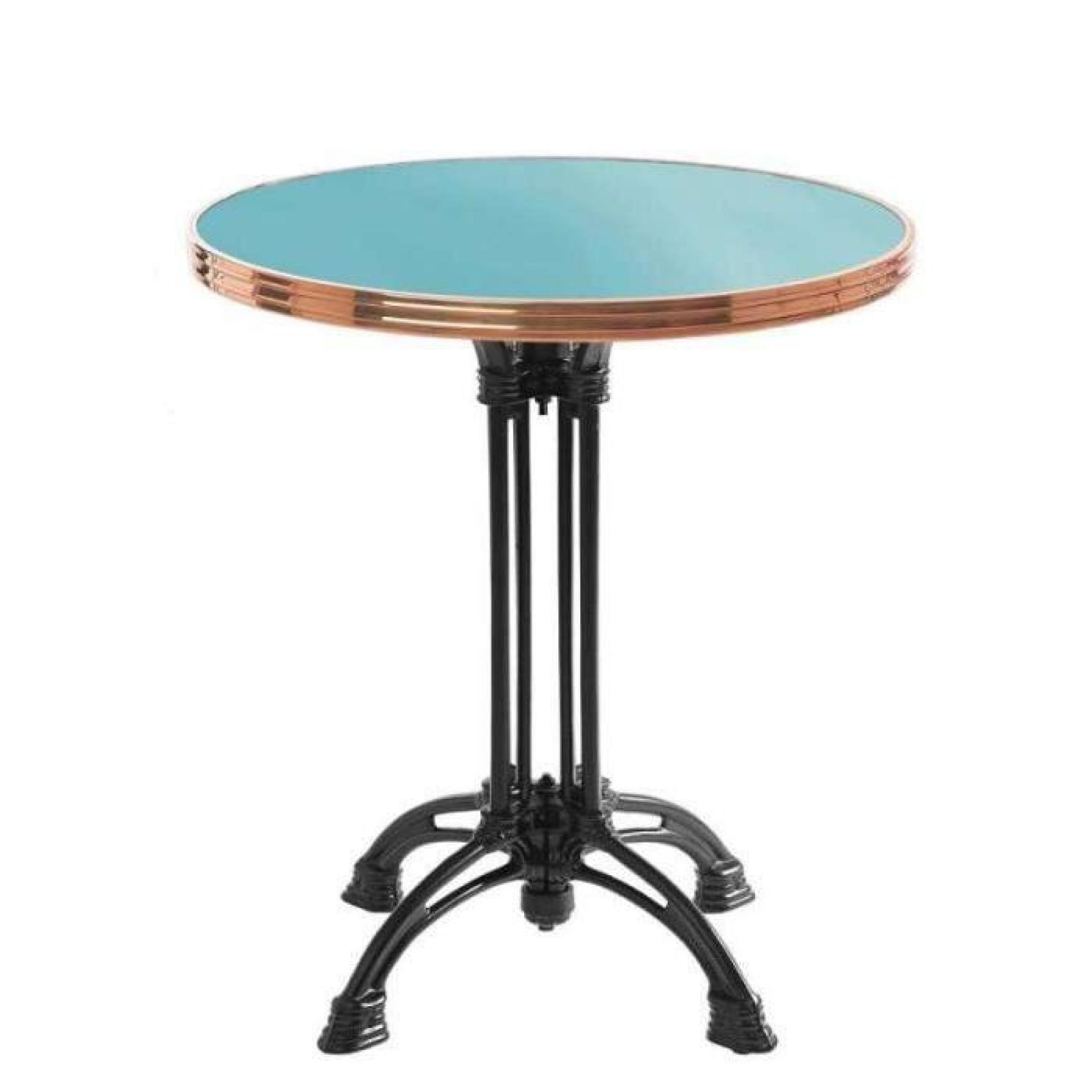 table bistrot ronde bleu d'eau avec cerclage en cuivre - h70 x d60 cm