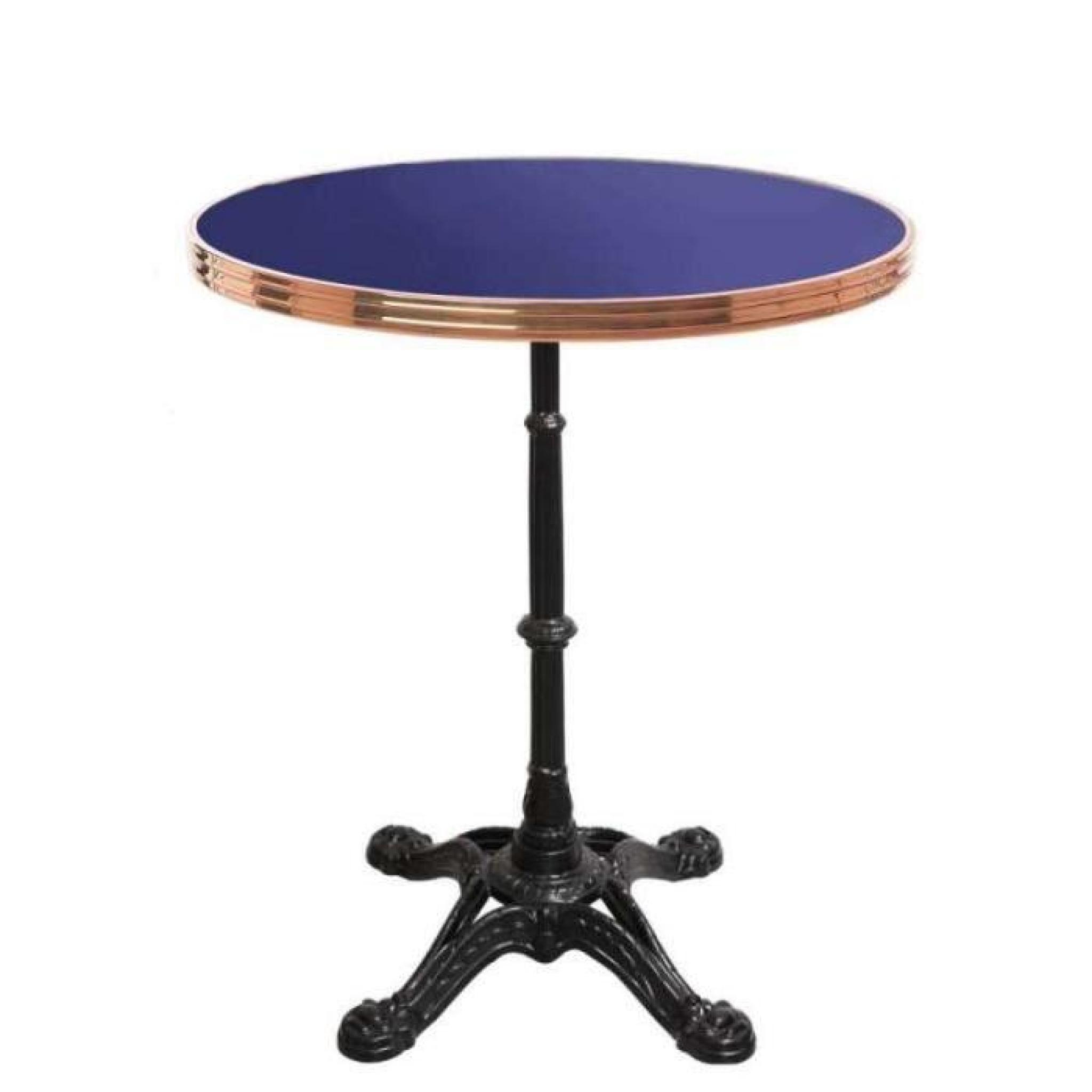 table bistrot ronde bleu nocturne avec cerclage en inox - pied eiffel 3 branches - h70 x d50 cm