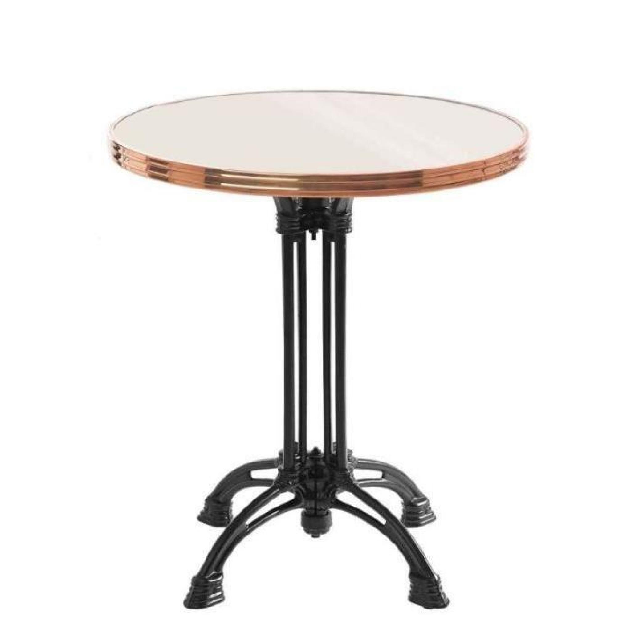 table bistrot ronde couleur ivoire avec cerclage en inox - pied eiffel 4 branches - h70 x d50 cm